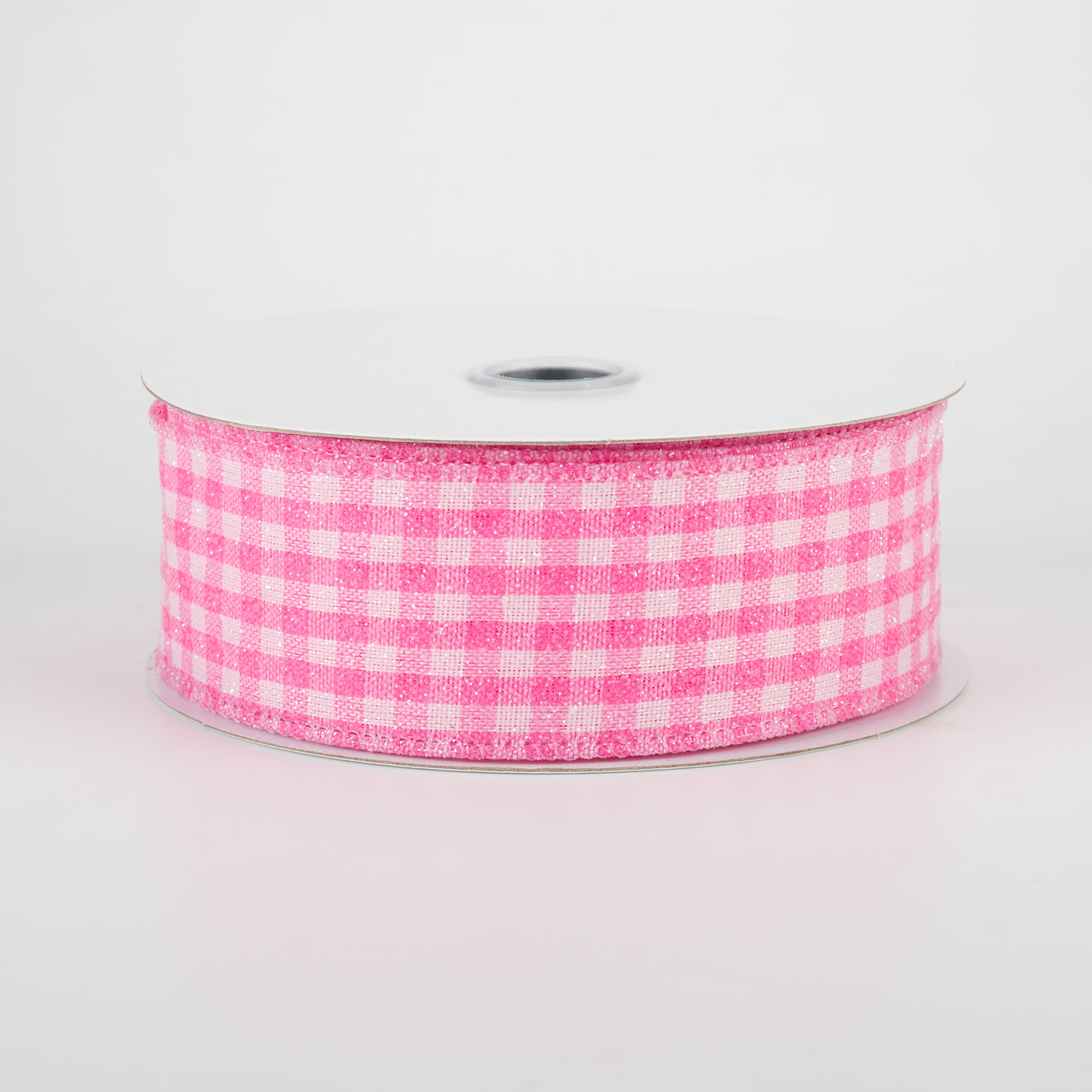 1.5" Glitter Woven Gingham Check Ribbon: Pink (10 Yards)