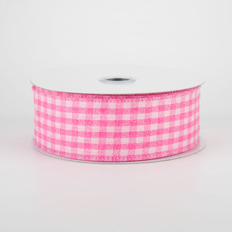 1.5" Glitter Woven Gingham Check Ribbon: Pink (10 Yards)