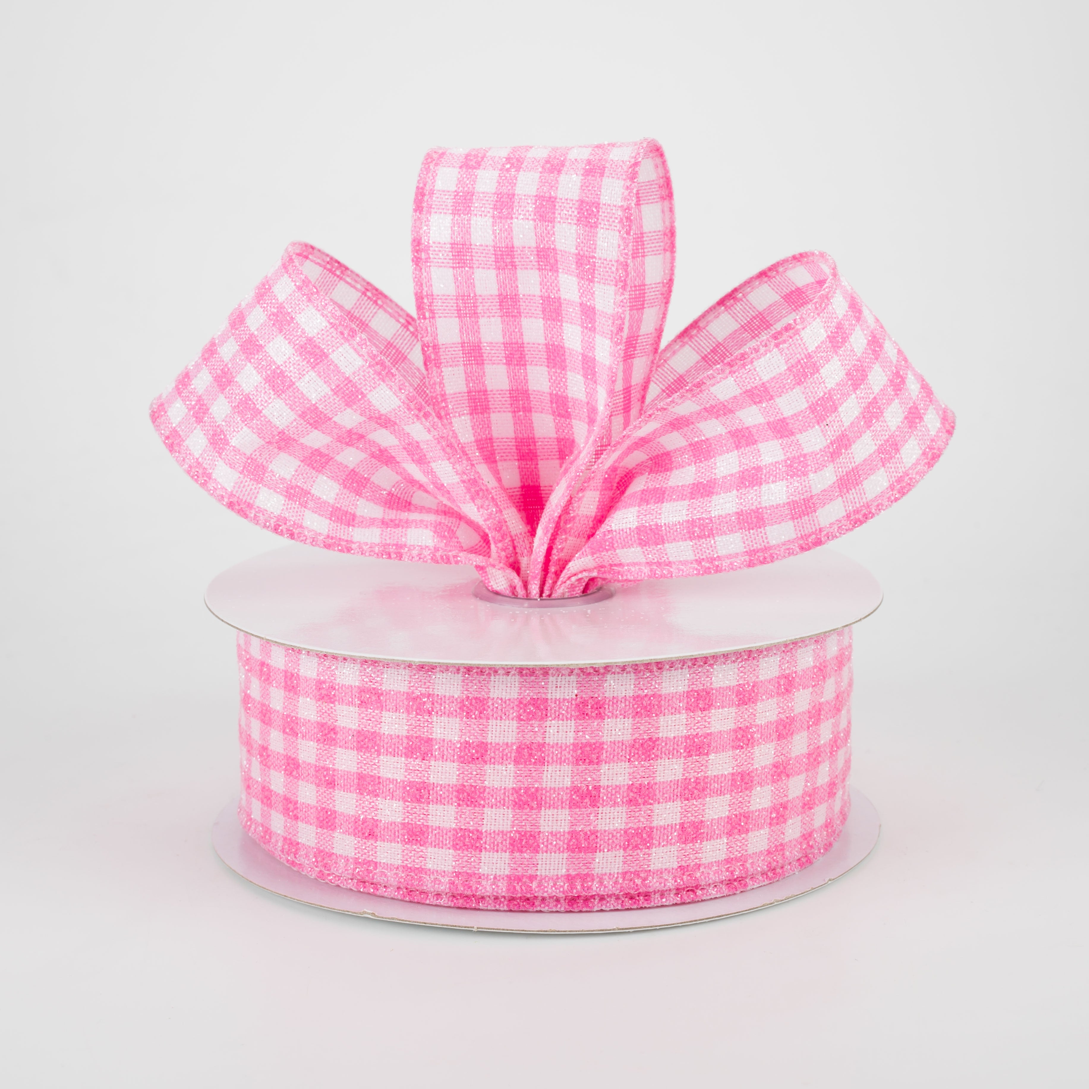 1.5" Glitter Woven Gingham Check Ribbon: Pink (10 Yards) Lifestyle Photo