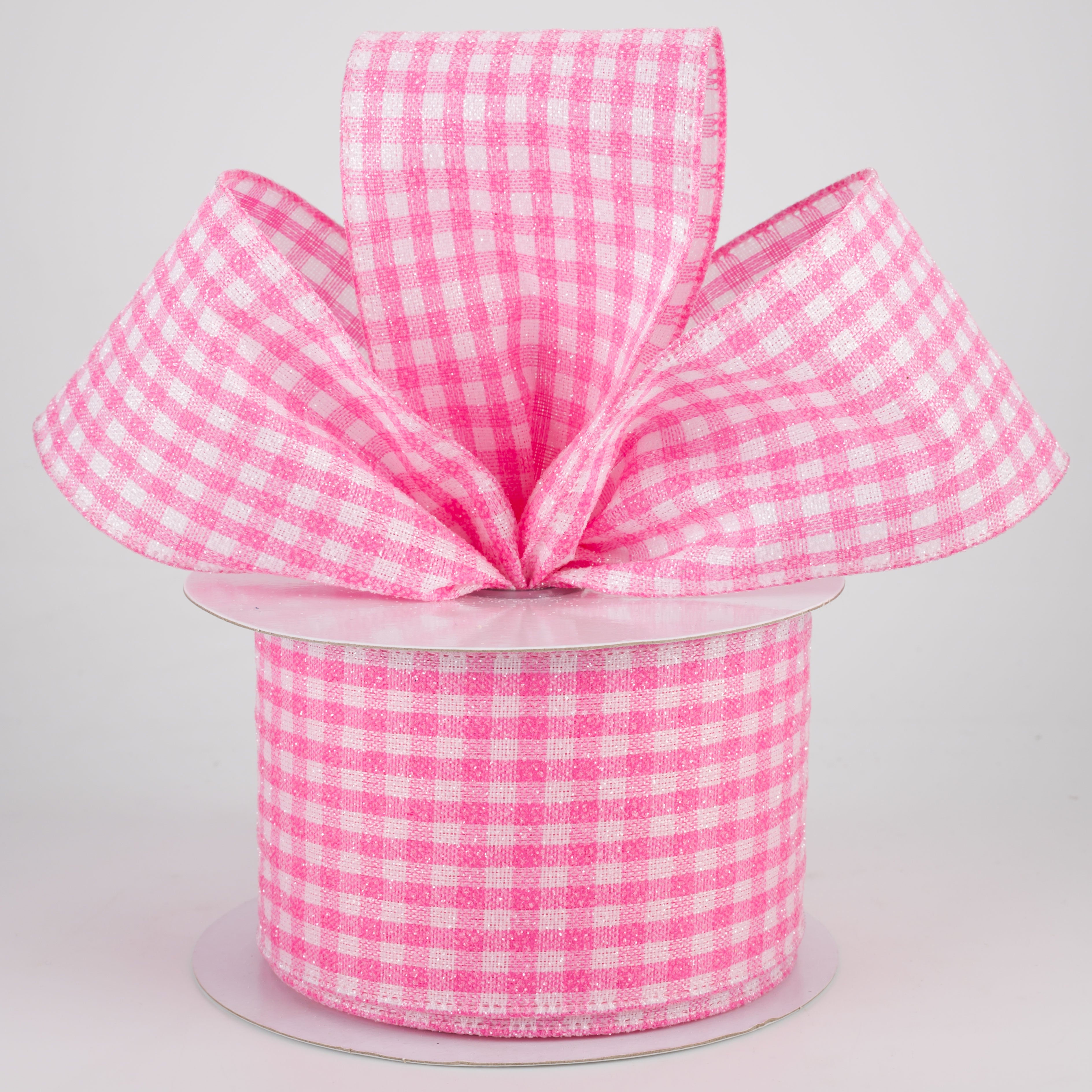 2.5" Glitter Woven Gingham Check Ribbon: Pink (10 Yards) Lifestyle Photo