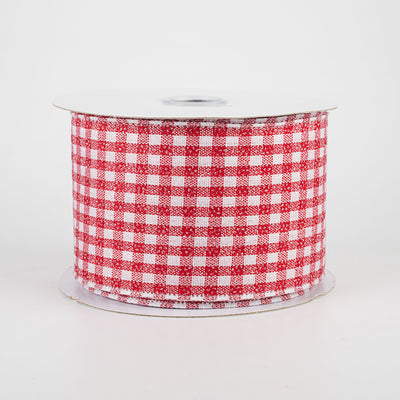 2.5" Glitter Woven Gingham Check Ribbon: Red (10 Yards)