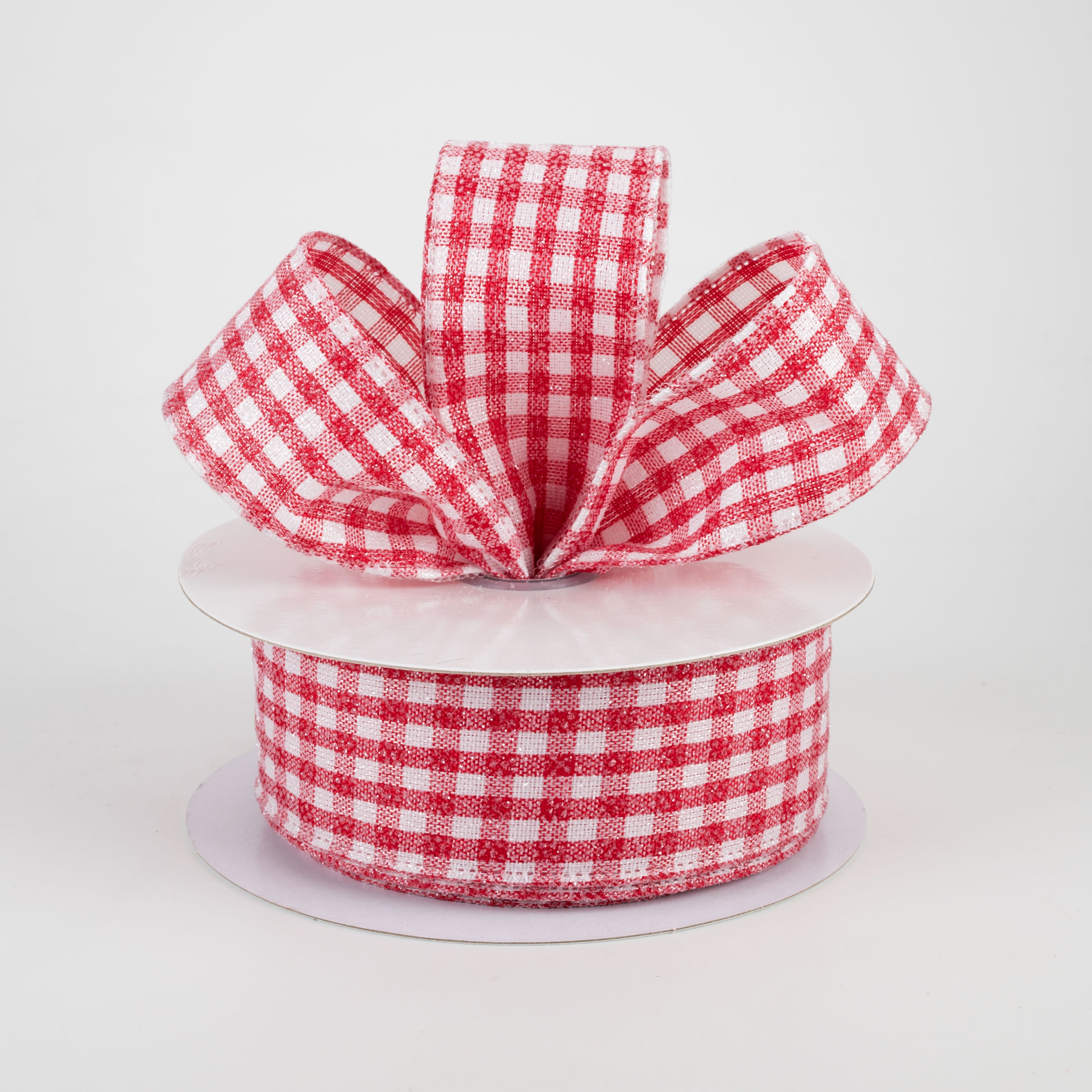 1.5" Glitter Woven Gingham Check Ribbon: Red (10 Yards) Lifestyle Photo
