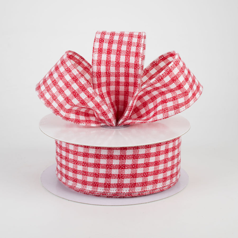 1.5" Glitter Woven Gingham Check Ribbon: Red (10 Yards) Lifestyle Photo