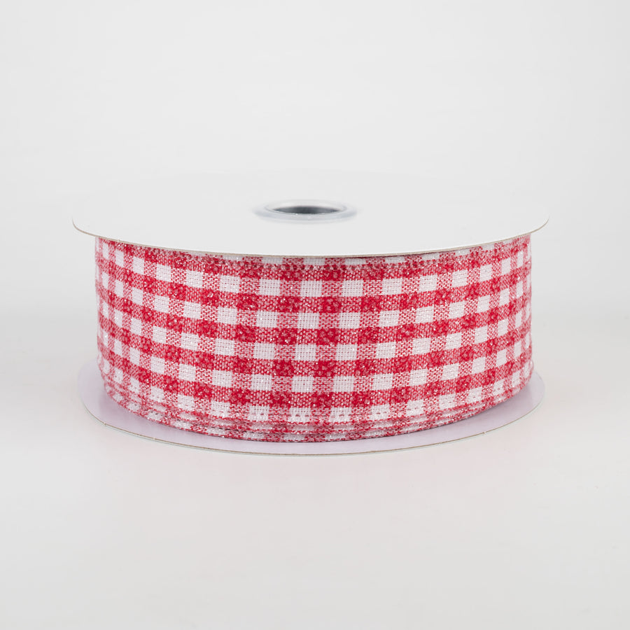 1.5" Glitter Woven Gingham Check Ribbon: Red (10 Yards)