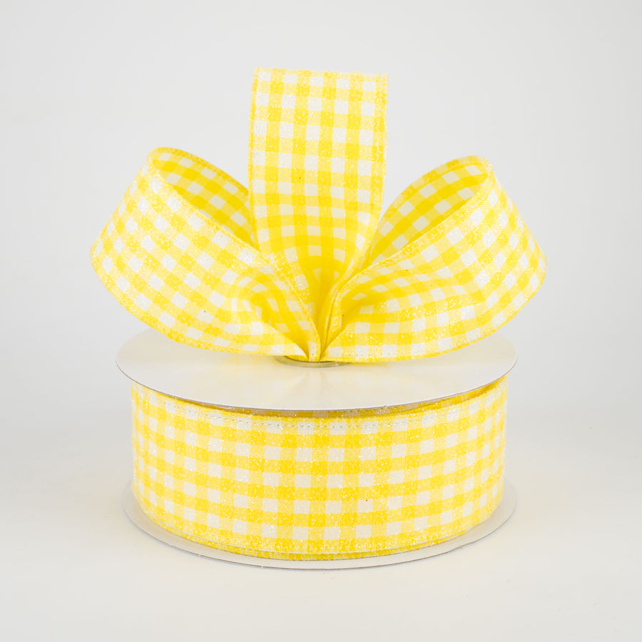 1.5" Glitter Woven Gingham Check Ribbon: Yellow (10 Yards) Lifestyle Photo