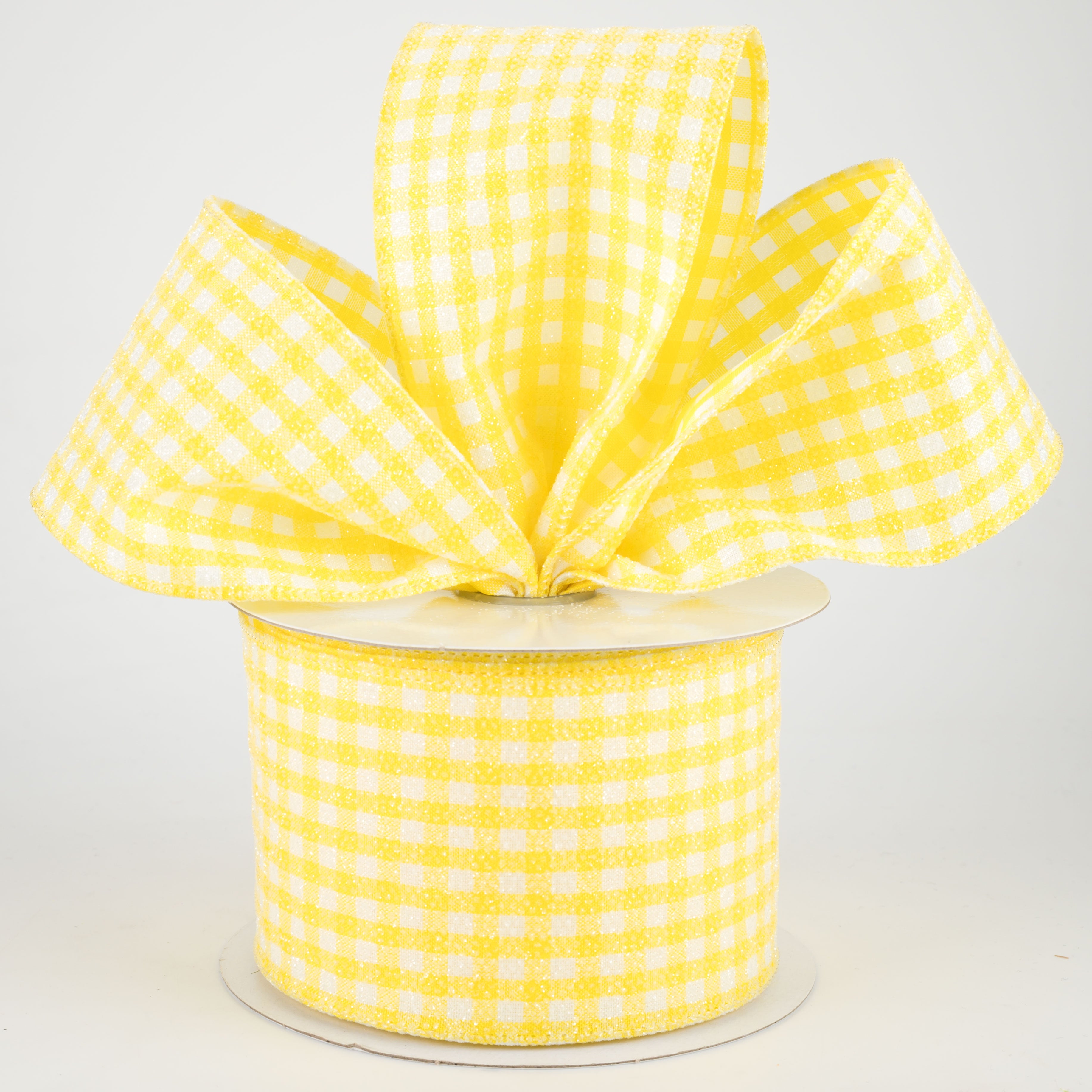 2.5" Glitter Woven Gingham Check Ribbon: Yellow (10 Yards) Lifestyle Photo
