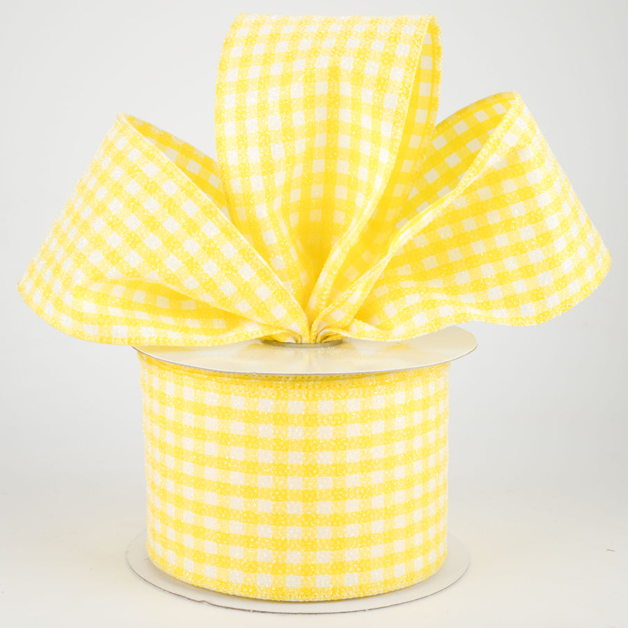 2.5" Glitter Woven Gingham Check Ribbon: Yellow (10 Yards) Lifestyle Photo