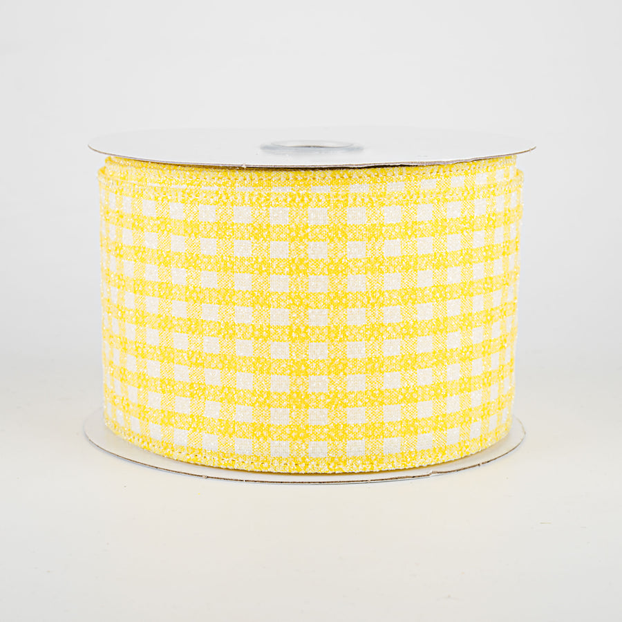 2.5" Glitter Woven Gingham Check Ribbon: Yellow (10 Yards)