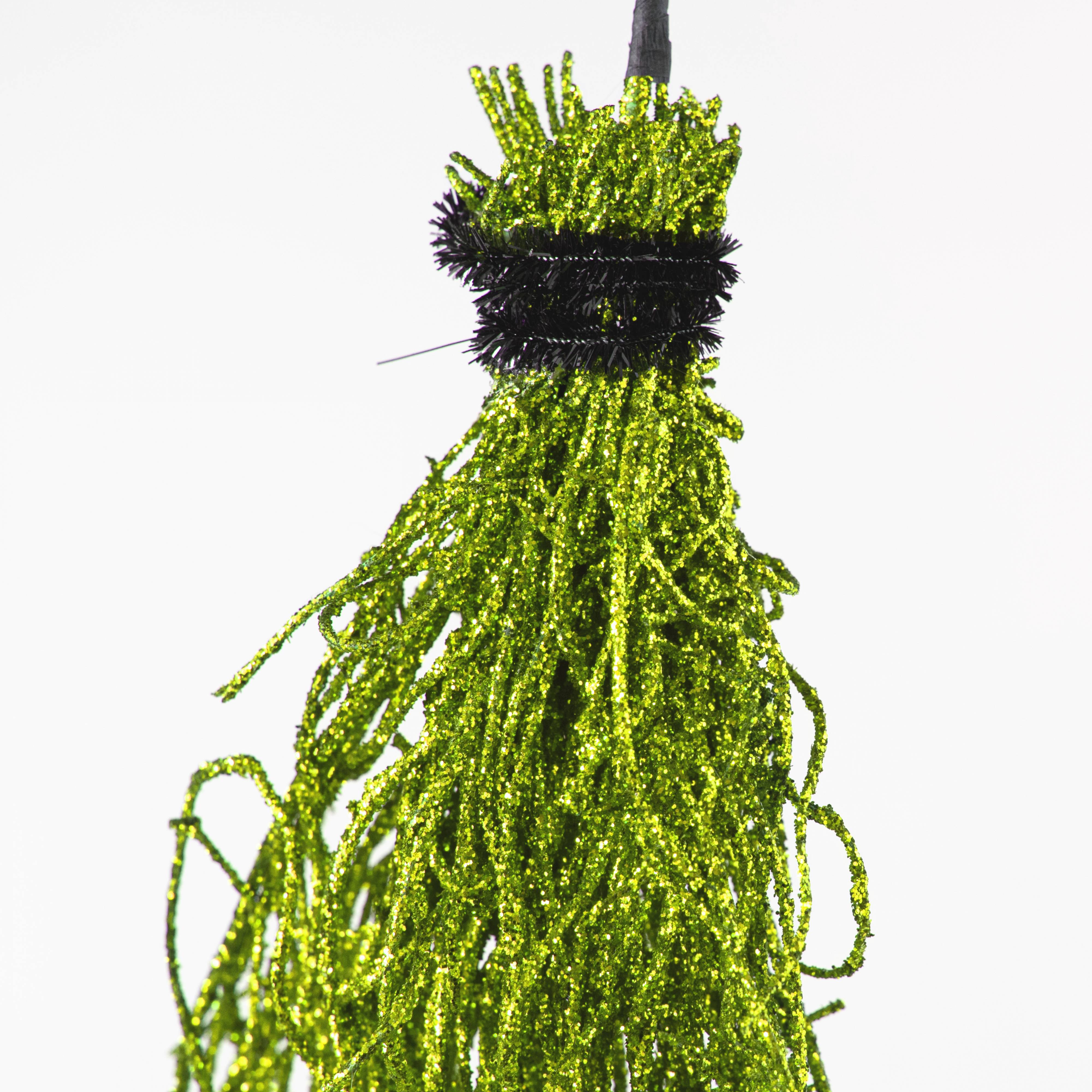 15" Glittered Angel Vine Witch Broom: Lime Green Lifestyle Photo