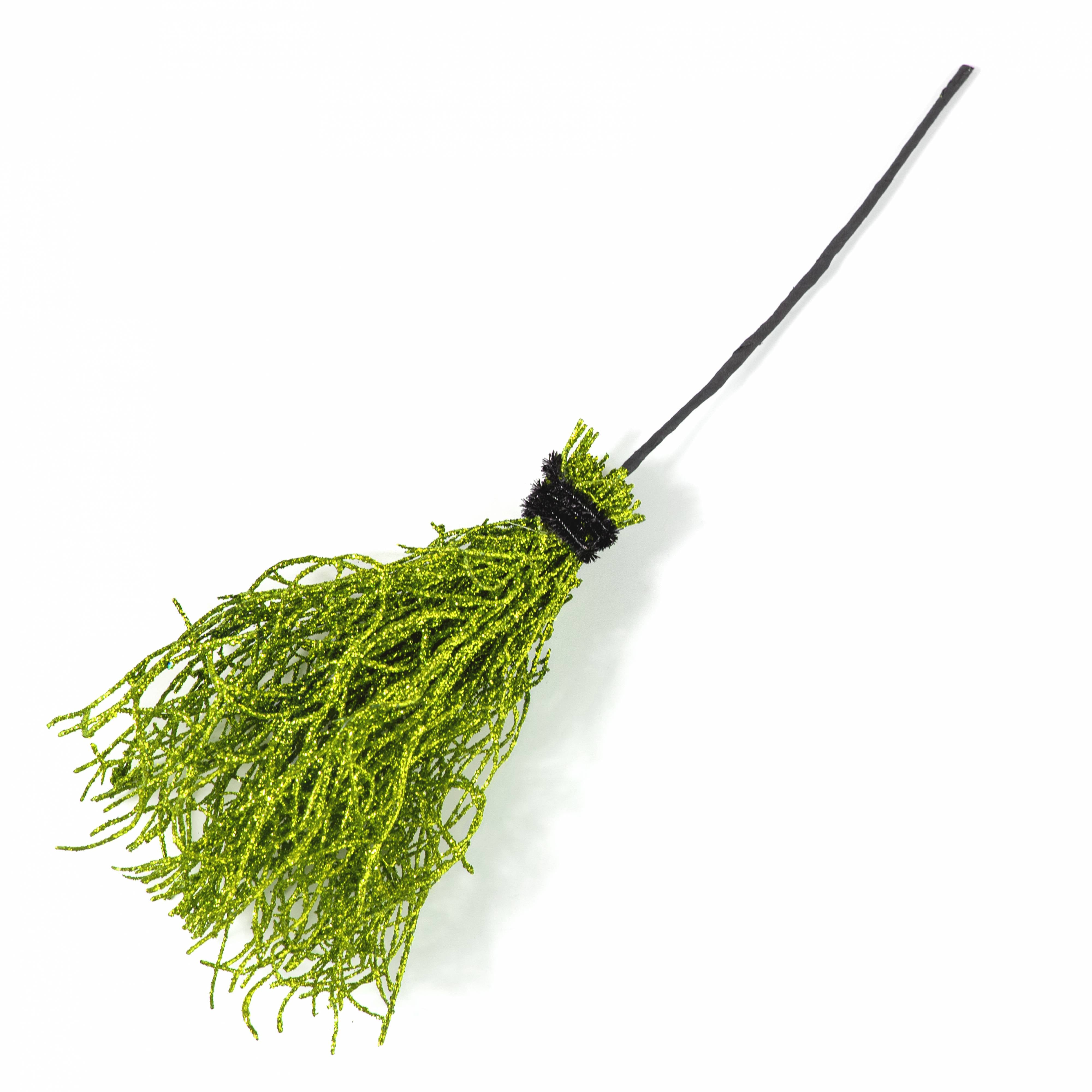 15" Glittered Angel Vine Witch Broom: Lime Green Item Number: HH133931