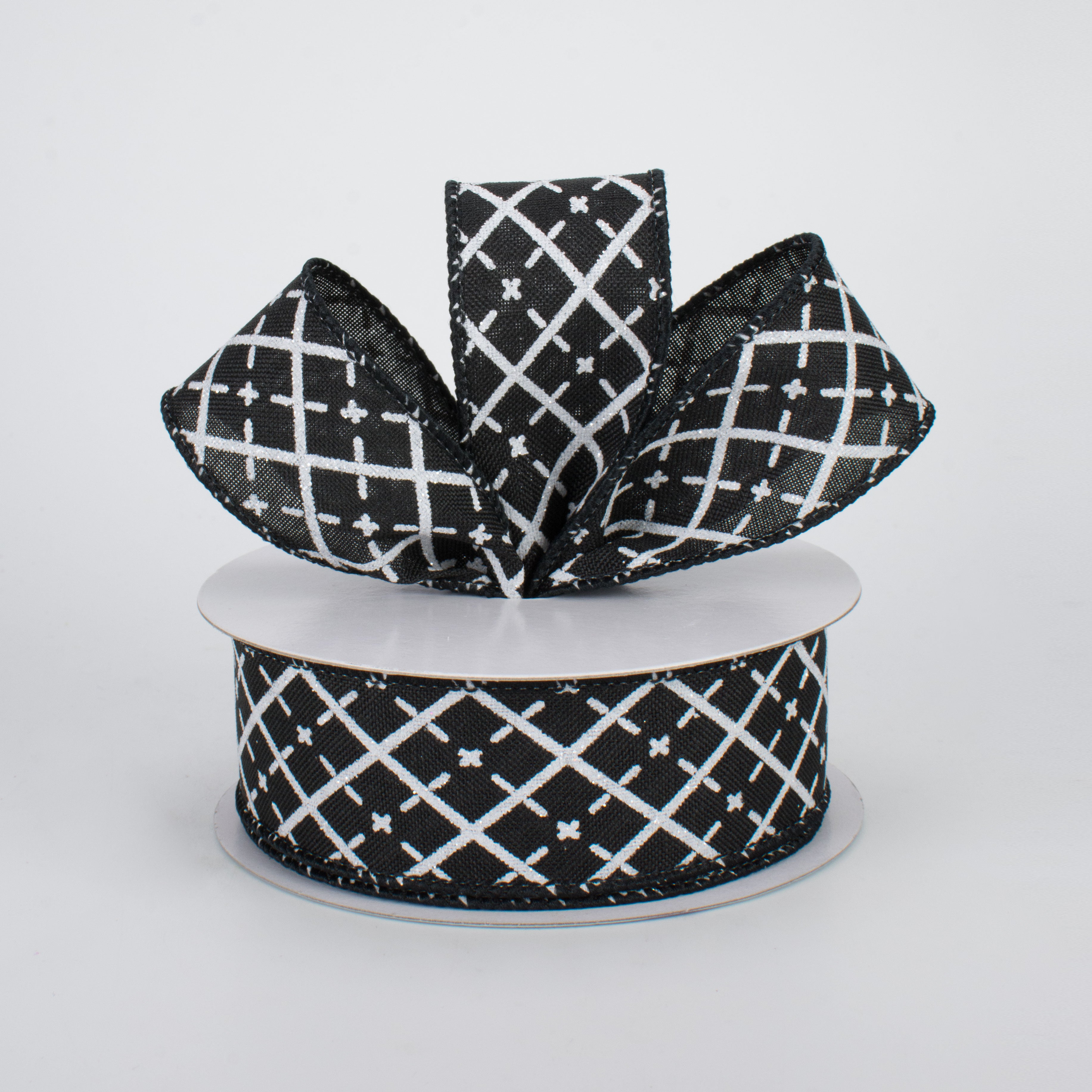 1.5" Glittered Argyle Ribbon: Black & White (10 Yards) Lifestyle Photo