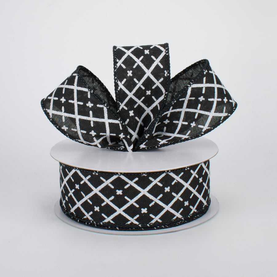 1.5" Glittered Argyle Ribbon: Black & White (10 Yards) Lifestyle Photo