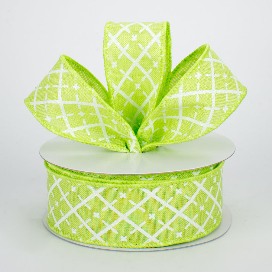1.5" Glittered Argyle Ribbon: Bright Green & White (10 Yards) Lifestyle Photo