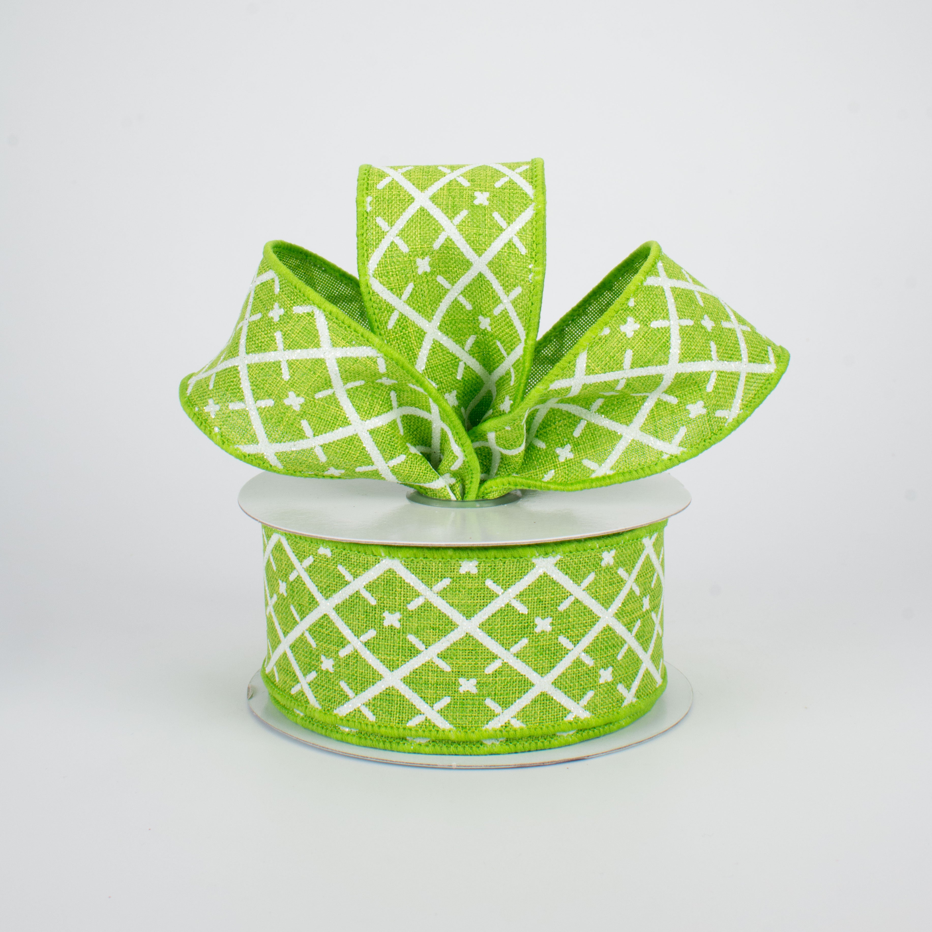 1.5" Glittered Argyle Ribbon: Fresh Green & White (10 Yards) Lifestyle Photo