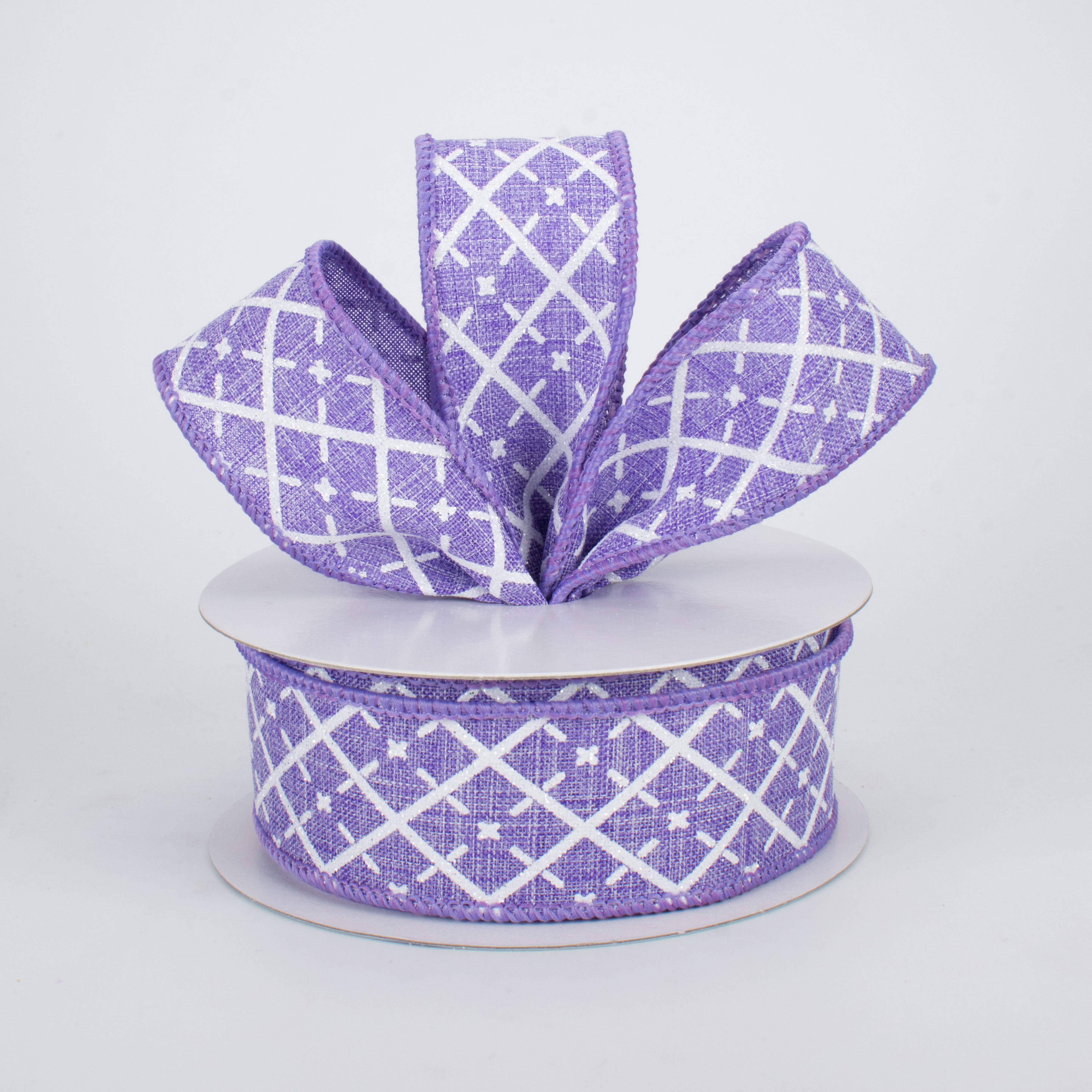 1.5" Glittered Argyle Ribbon: Lavender & White (10 Yards) Lifestyle Photo