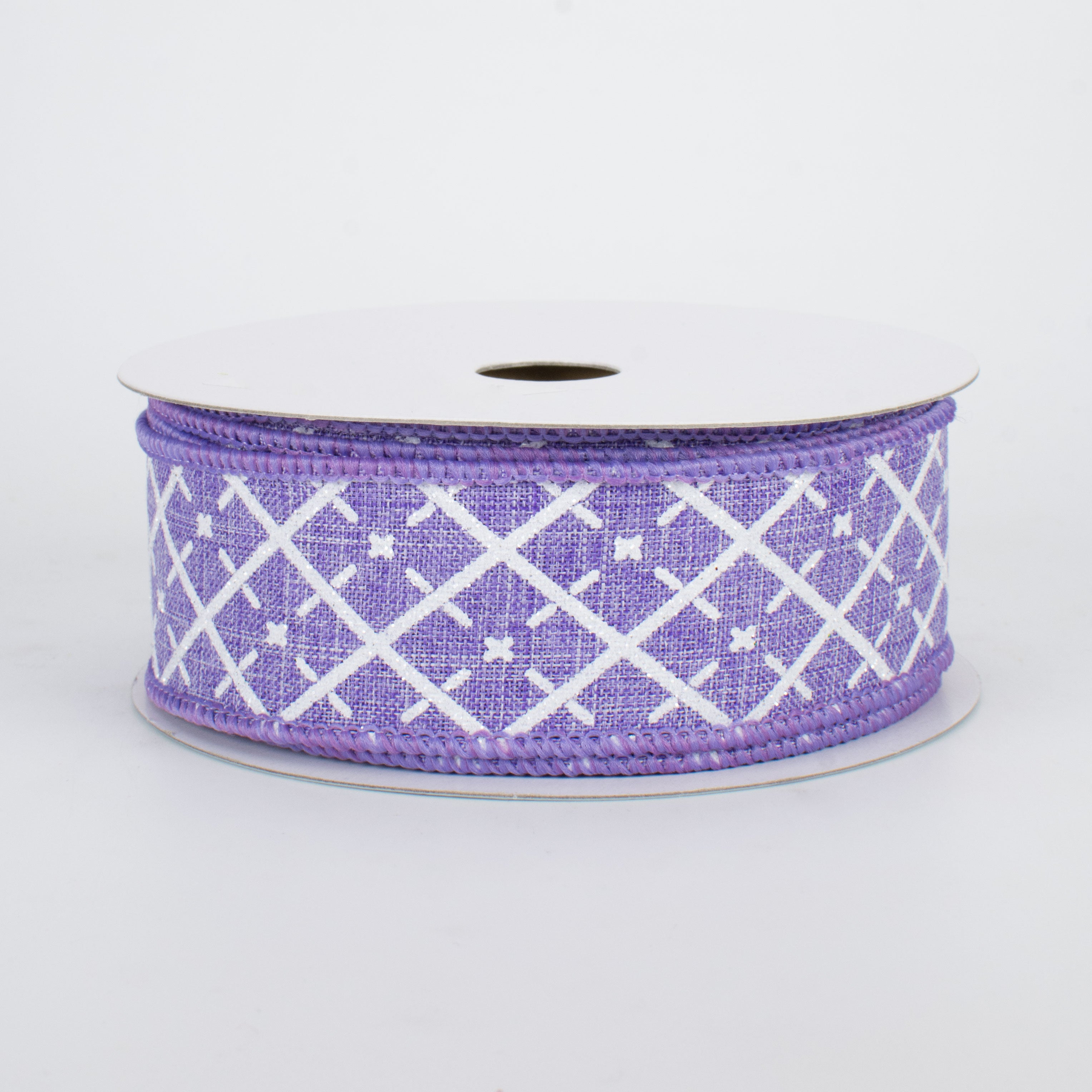 1.5" Glittered Argyle Ribbon: Lavender & White (10 Yards)
