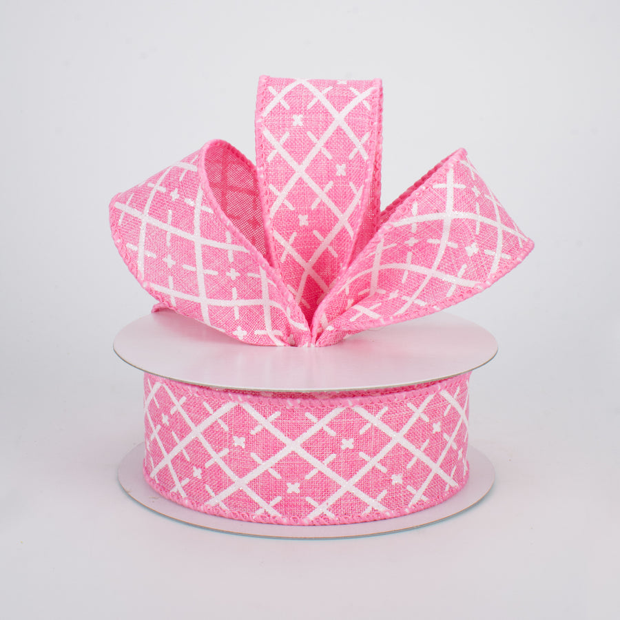 1.5" Glittered Argyle Ribbon: Pink & White (10 Yards) Lifestyle Photo