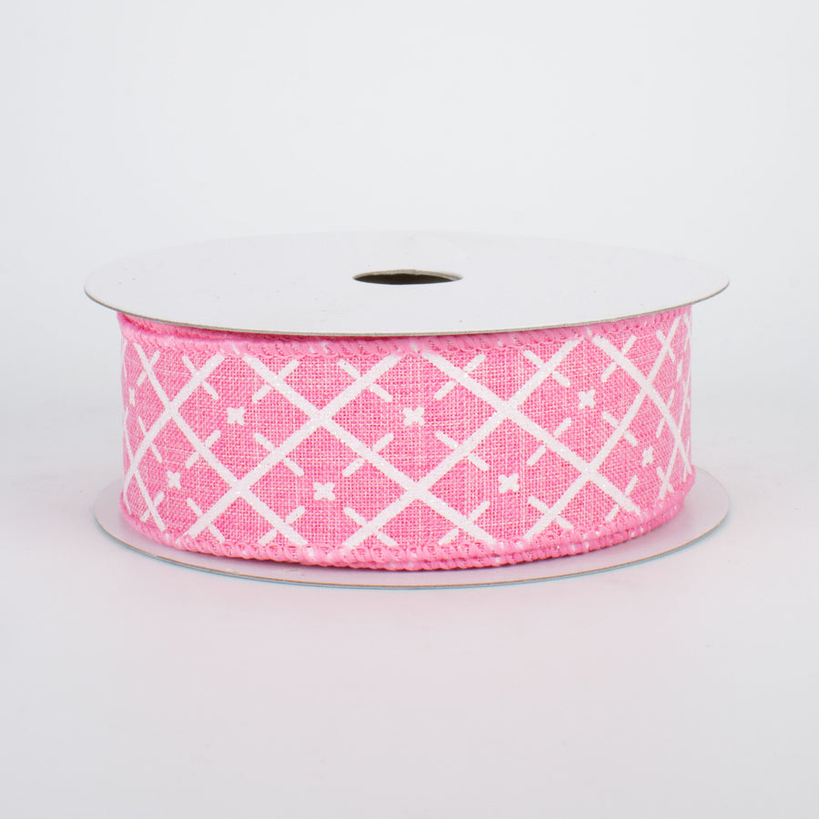 1.5" Glittered Argyle Ribbon: Pink & White (10 Yards)