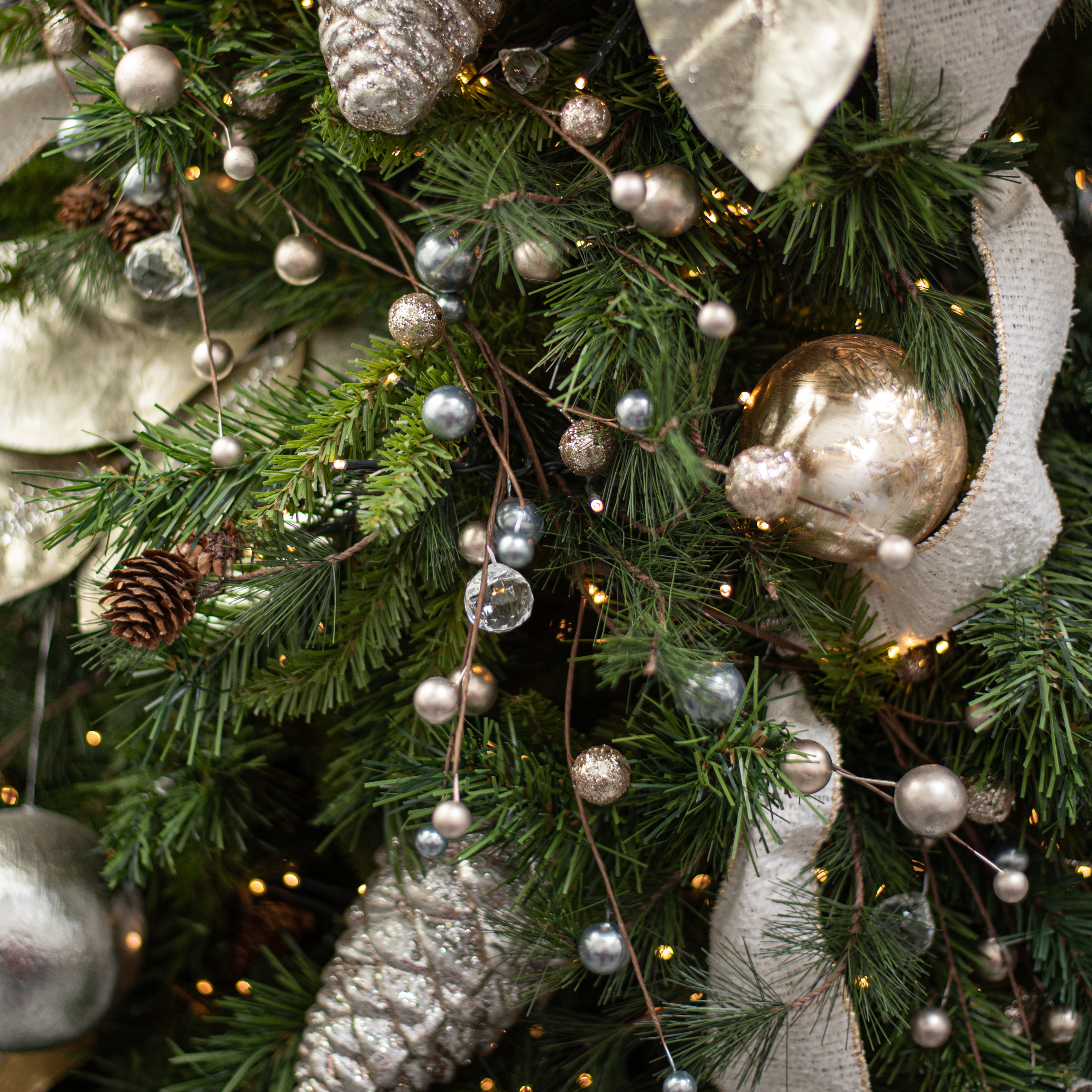 5' Glittered Ball & Diamond Garland: Smoke Blue & Champagne Lifestyle Photo