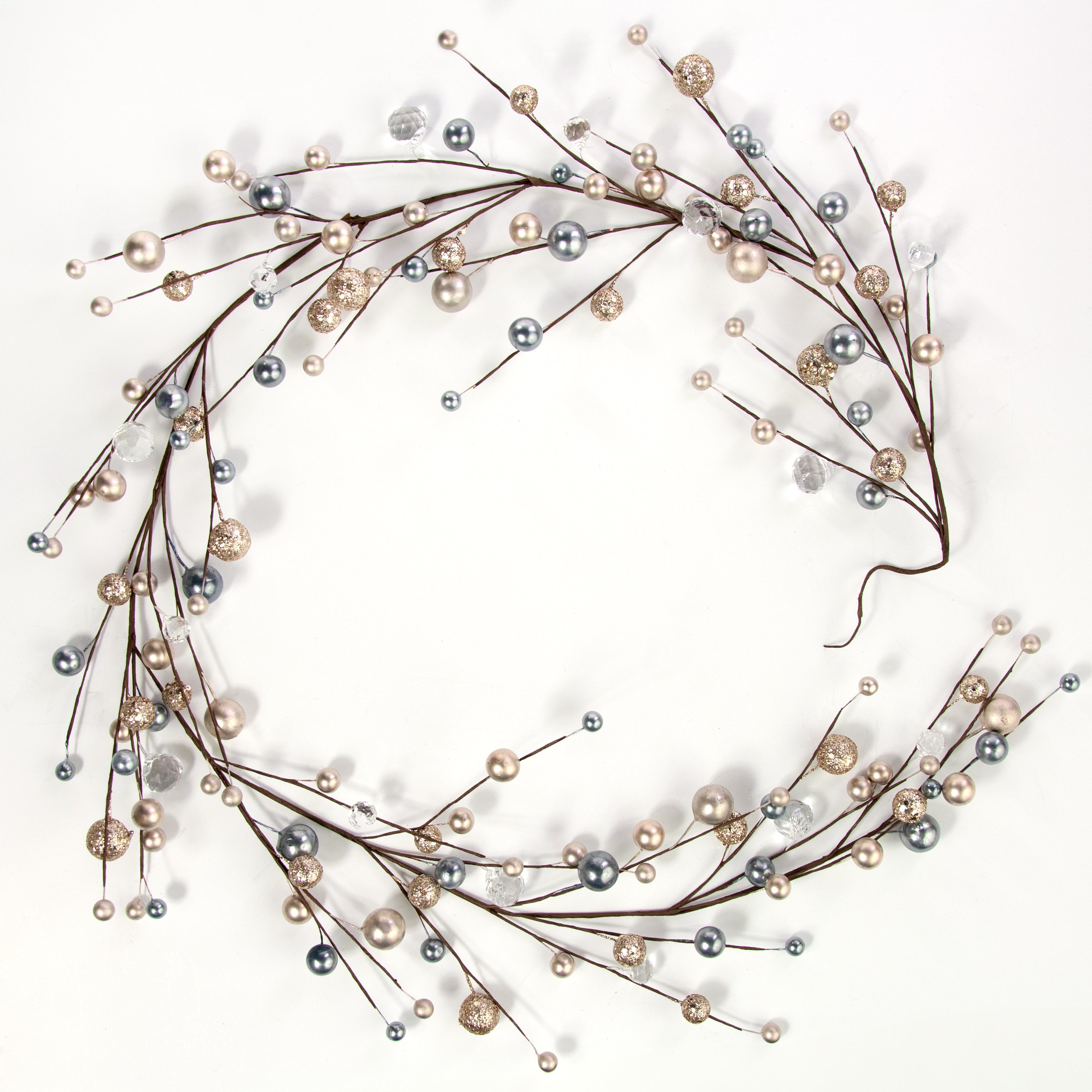 5' Glittered Ball & Diamond Garland: Smoke Blue & Champagne detail photo 3