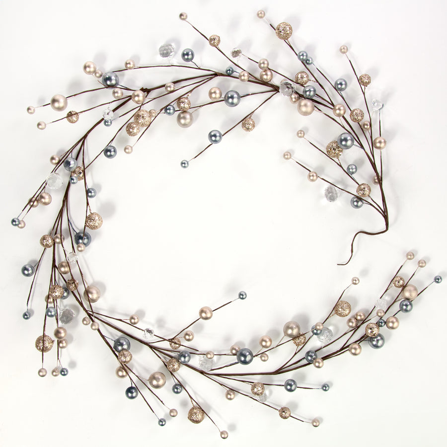5' Glittered Ball & Diamond Garland: Smoke Blue & Champagne detail photo 3