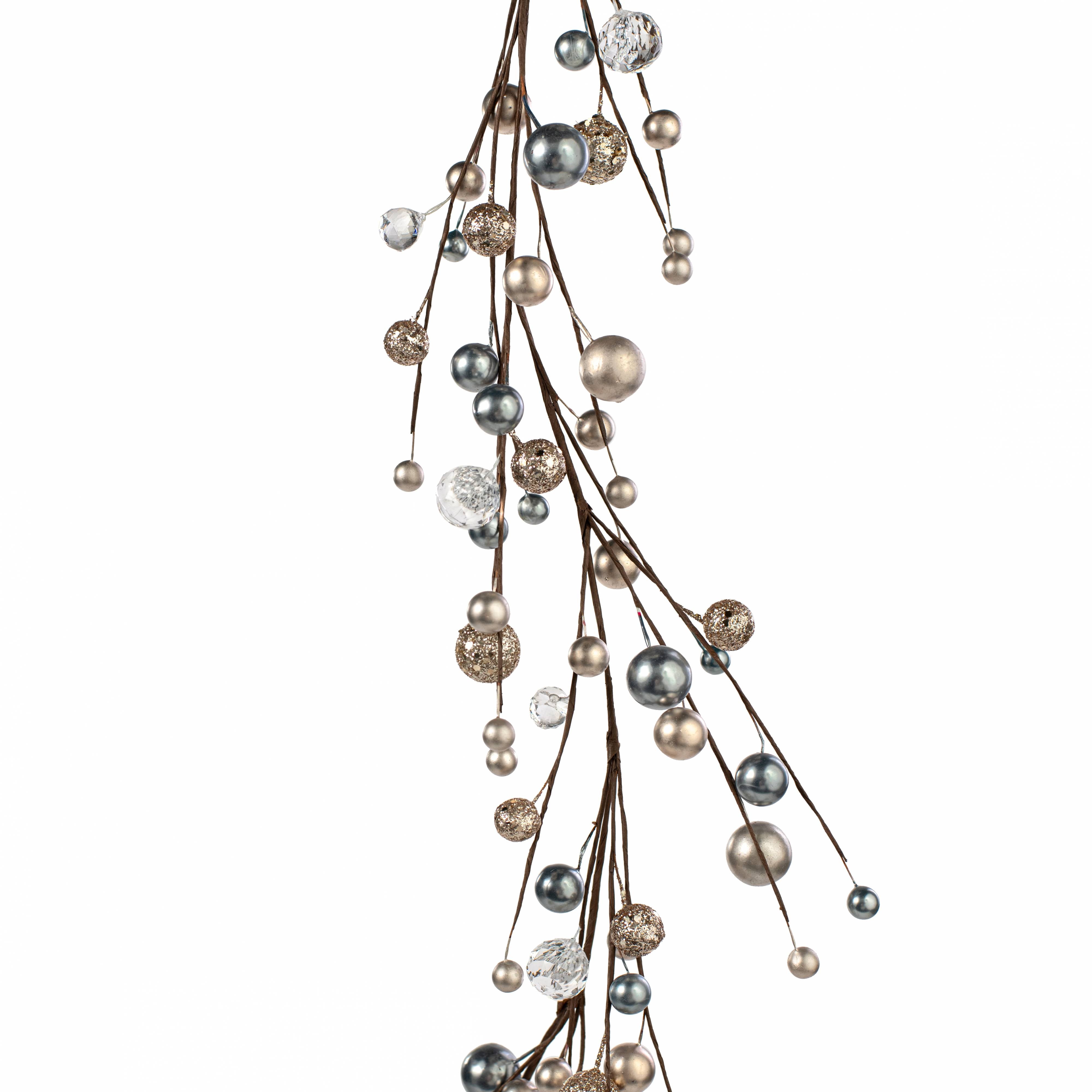 5' Glittered Ball & Diamond Garland: Smoke Blue & Champagne Item Number: XG670538