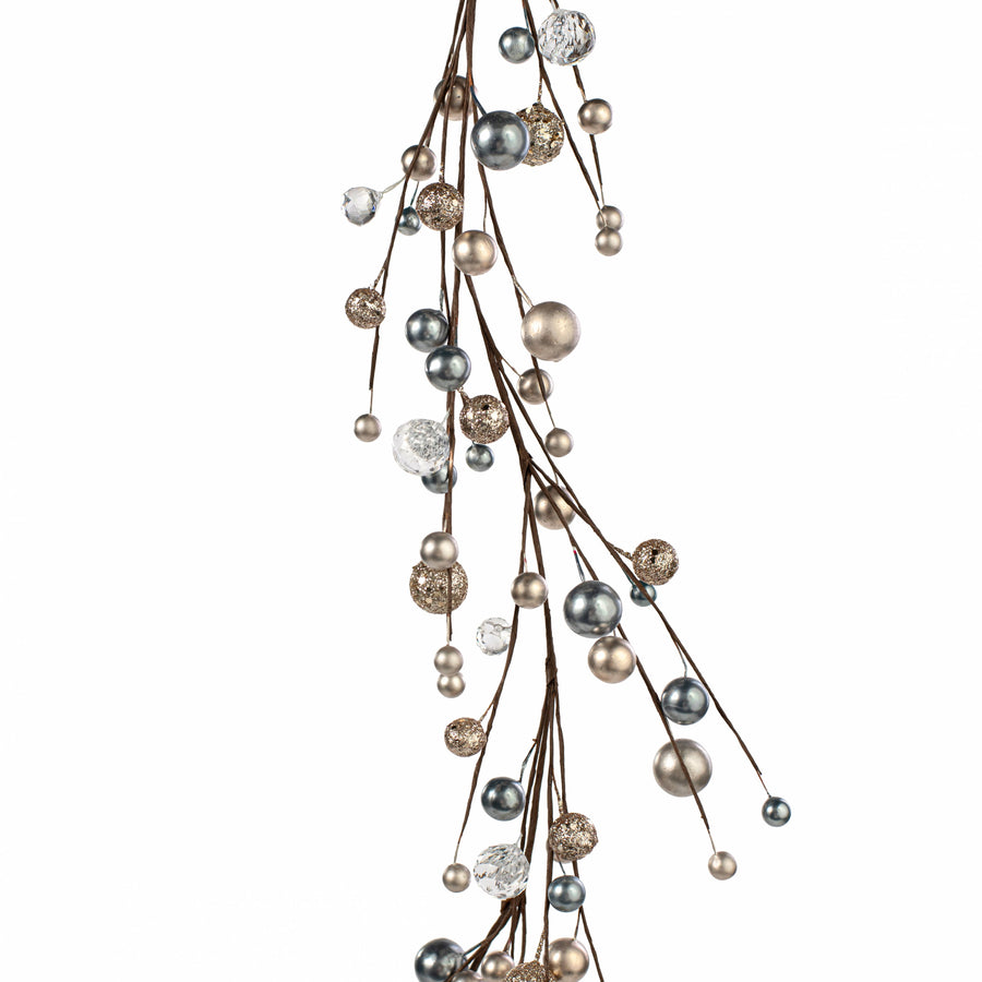 5' Glittered Ball & Diamond Garland: Smoke Blue & Champagne Item Number: XG670538