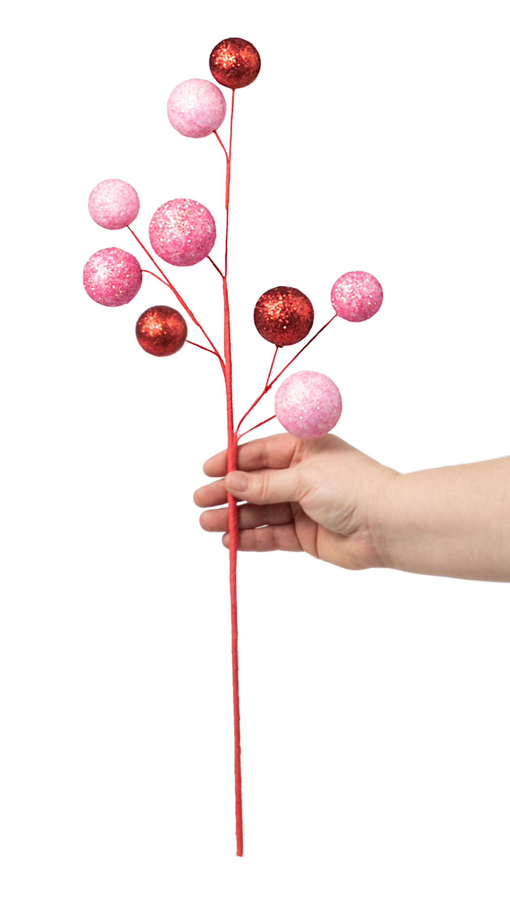 21" Glittered Ball Spray: Hot Pink, Light Pink & Red detail photo 3