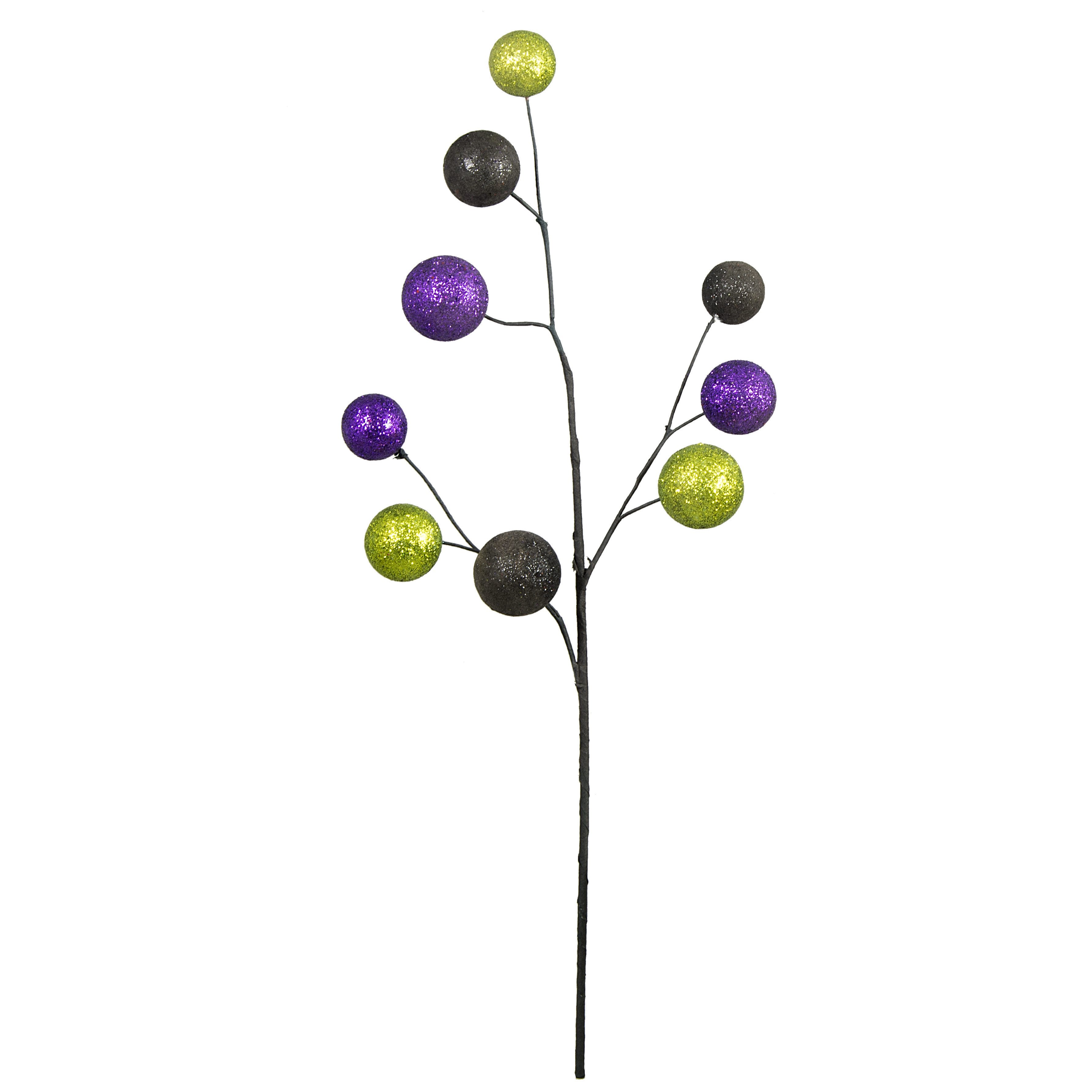 21" Glittered Ball Spray: Lime Green, Purple & Black detail photo 4