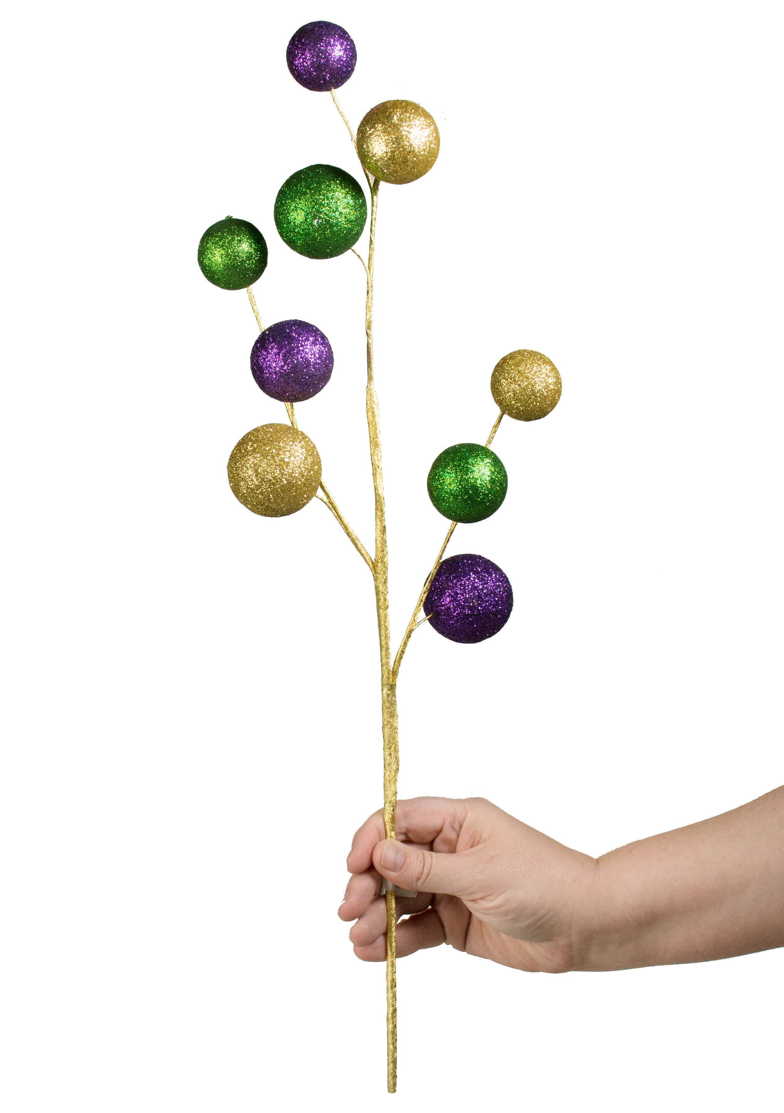 21" Glittered Ball Spray: Purple, Green, Gold Lifestyle Photo