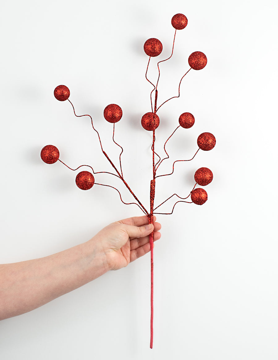 24" Glittered Ball Spray: Red detail photo 3