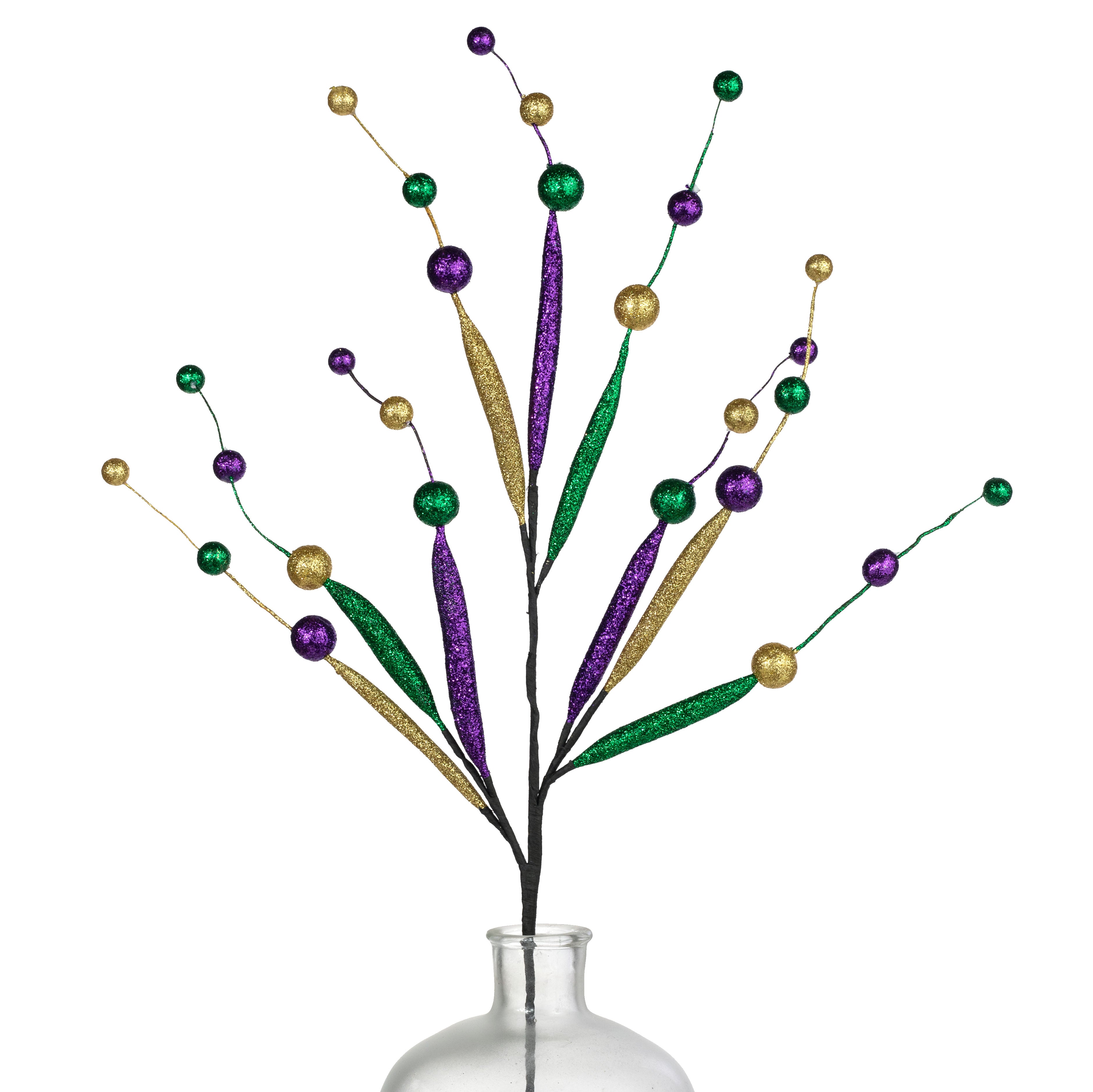 32" Glittered Ball & Tube Spray: Mardi Gras Item Number: 64521-GOLDGNPU 32 IN GLITTER BALL SPRAY