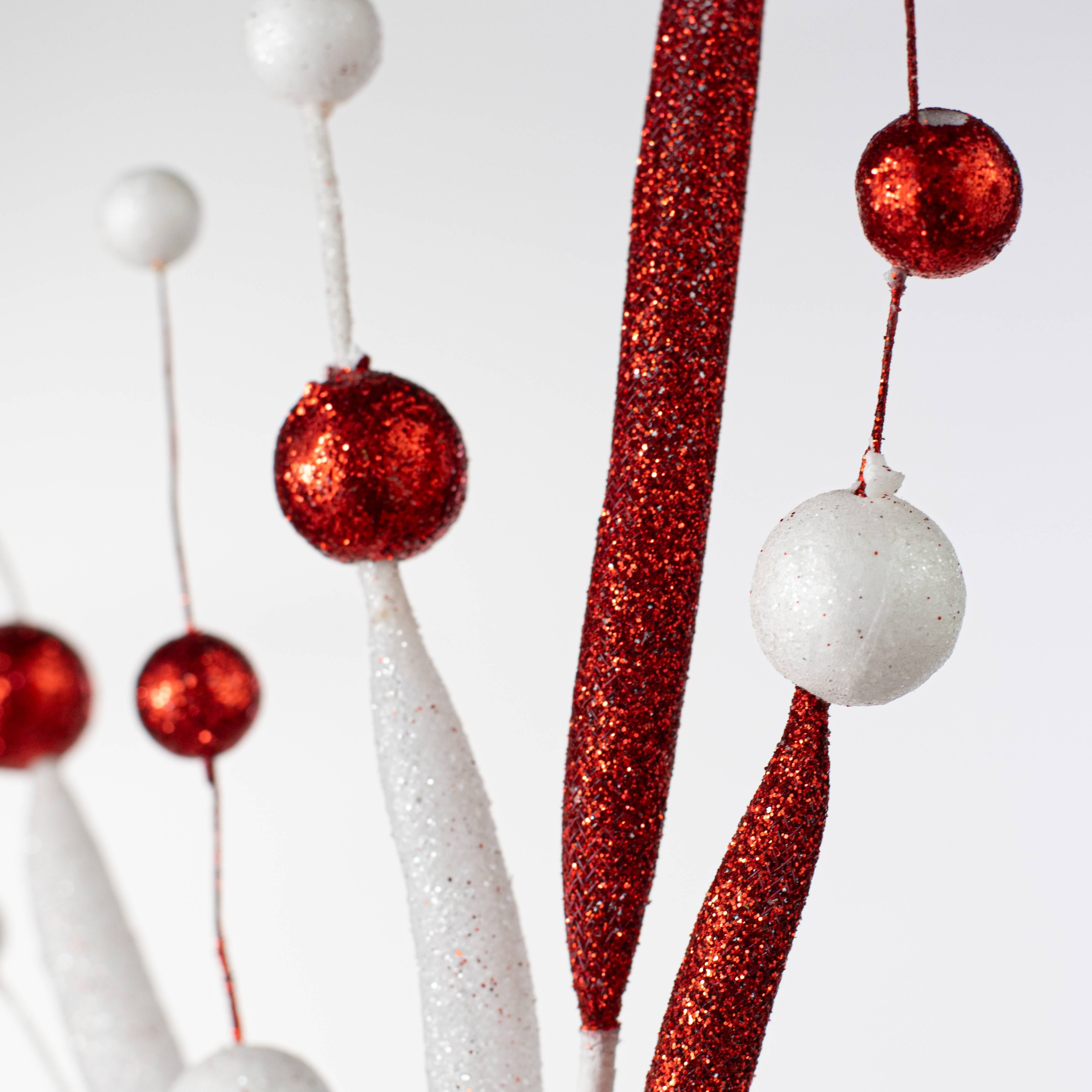 32" Glittered Ball & Tube Spray: Red & White Lifestyle Photo
