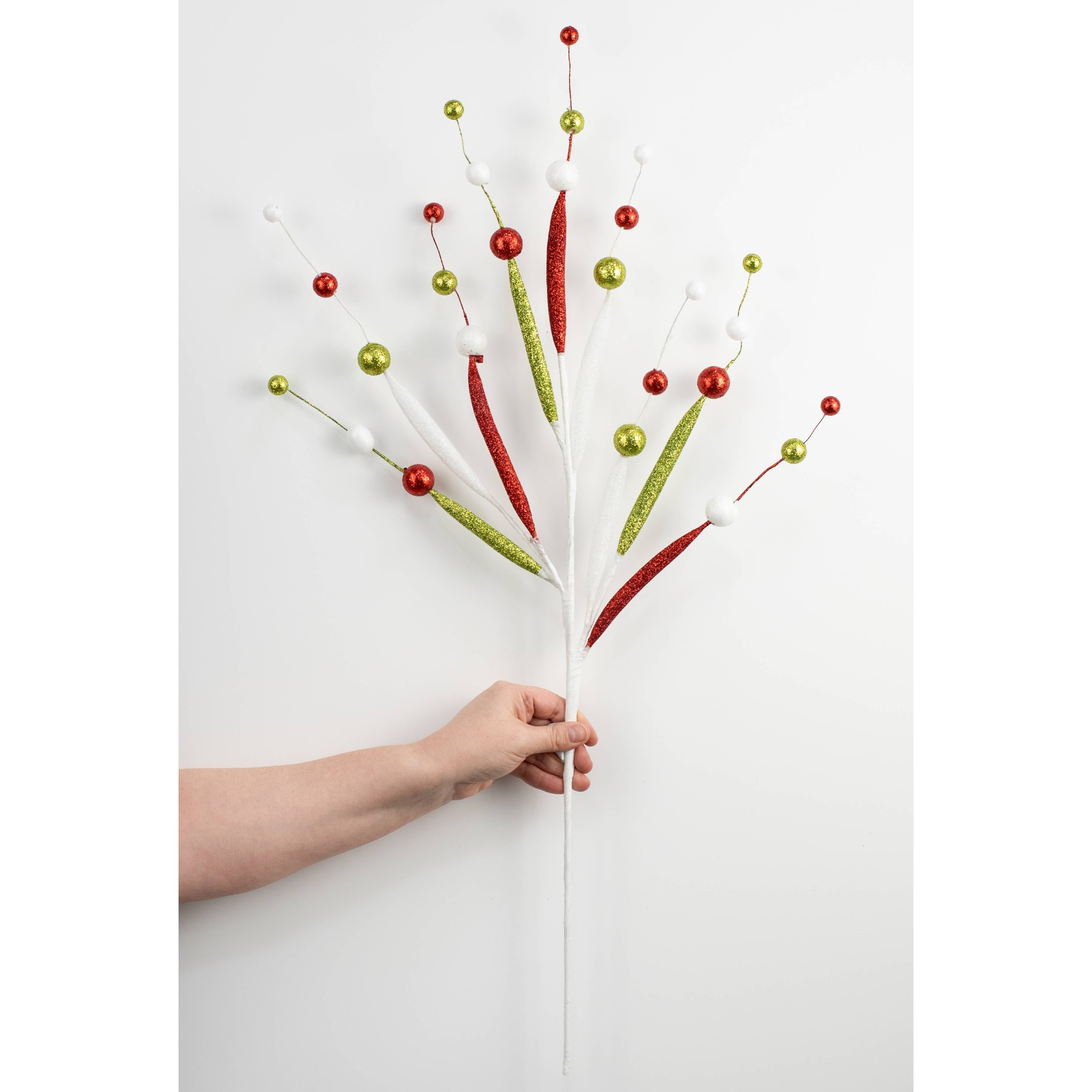 32" Glittered Ball & Tube Spray: Red, White & Lime detail photo 3