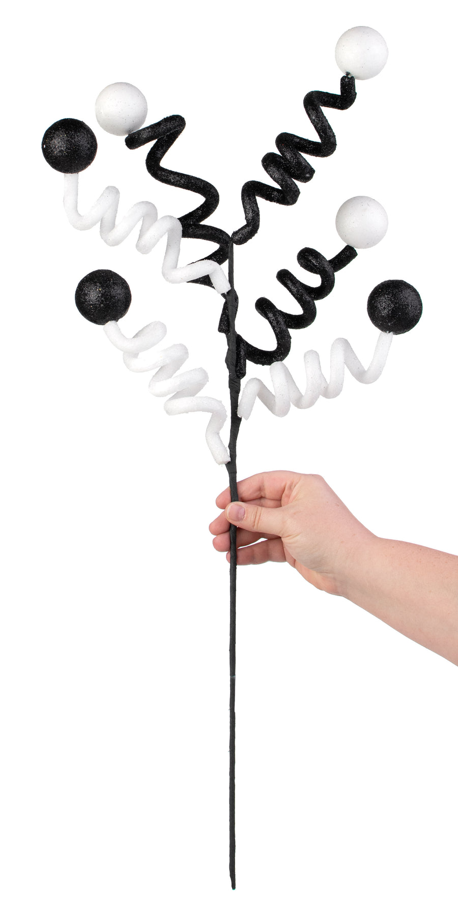 31" Glittered Ball Tubing Spring Spray: Black & White detail photo 3