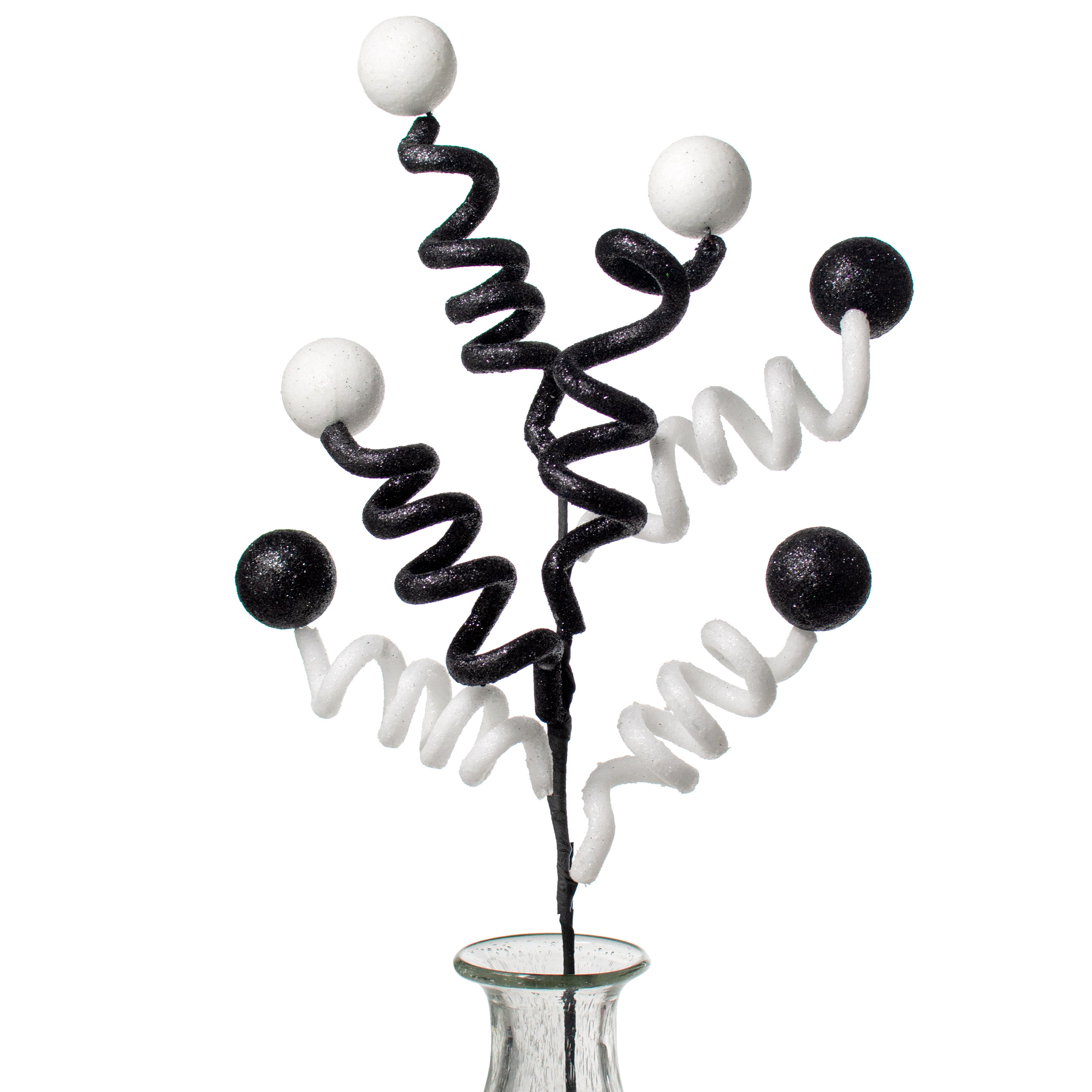 31" Glittered Ball Tubing Spring Spray: Black & White Item Number: XS9756NE