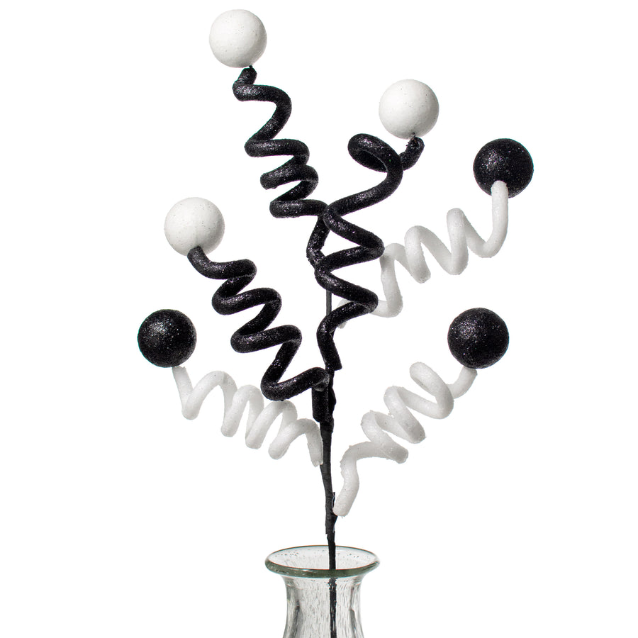 31" Glittered Ball Tubing Spring Spray: Black & White Item Number: XS9756NE