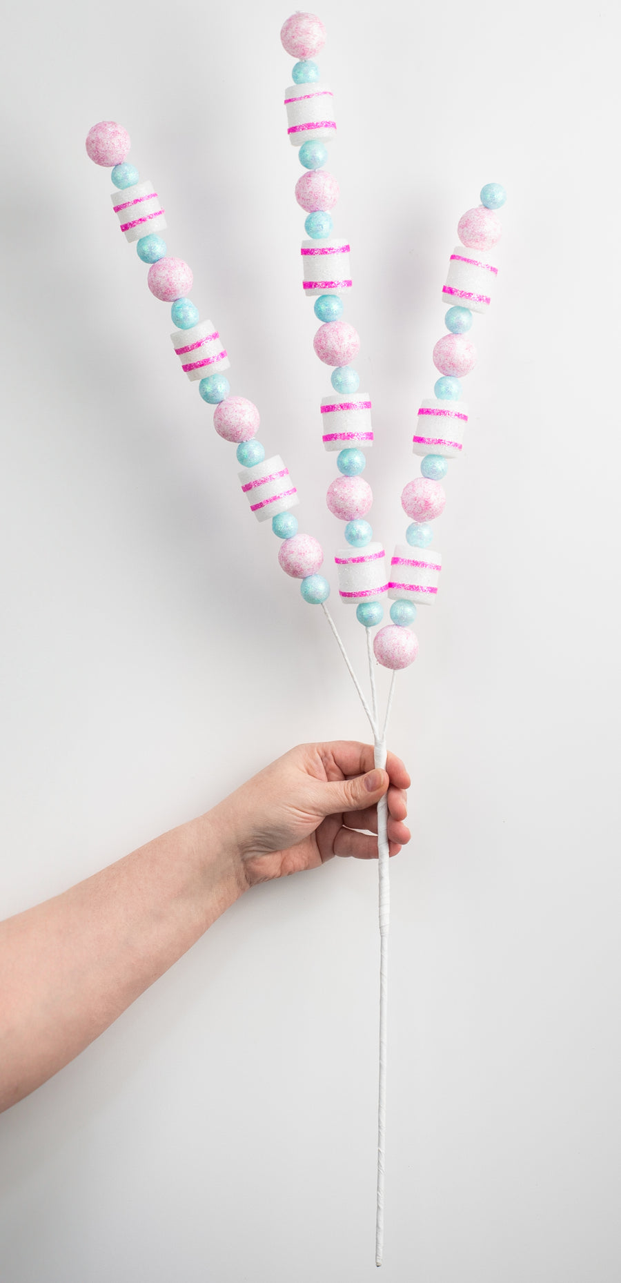 31" Glittered Balls & Striped Cylinders Spray: Blue & Pink detail photo 3