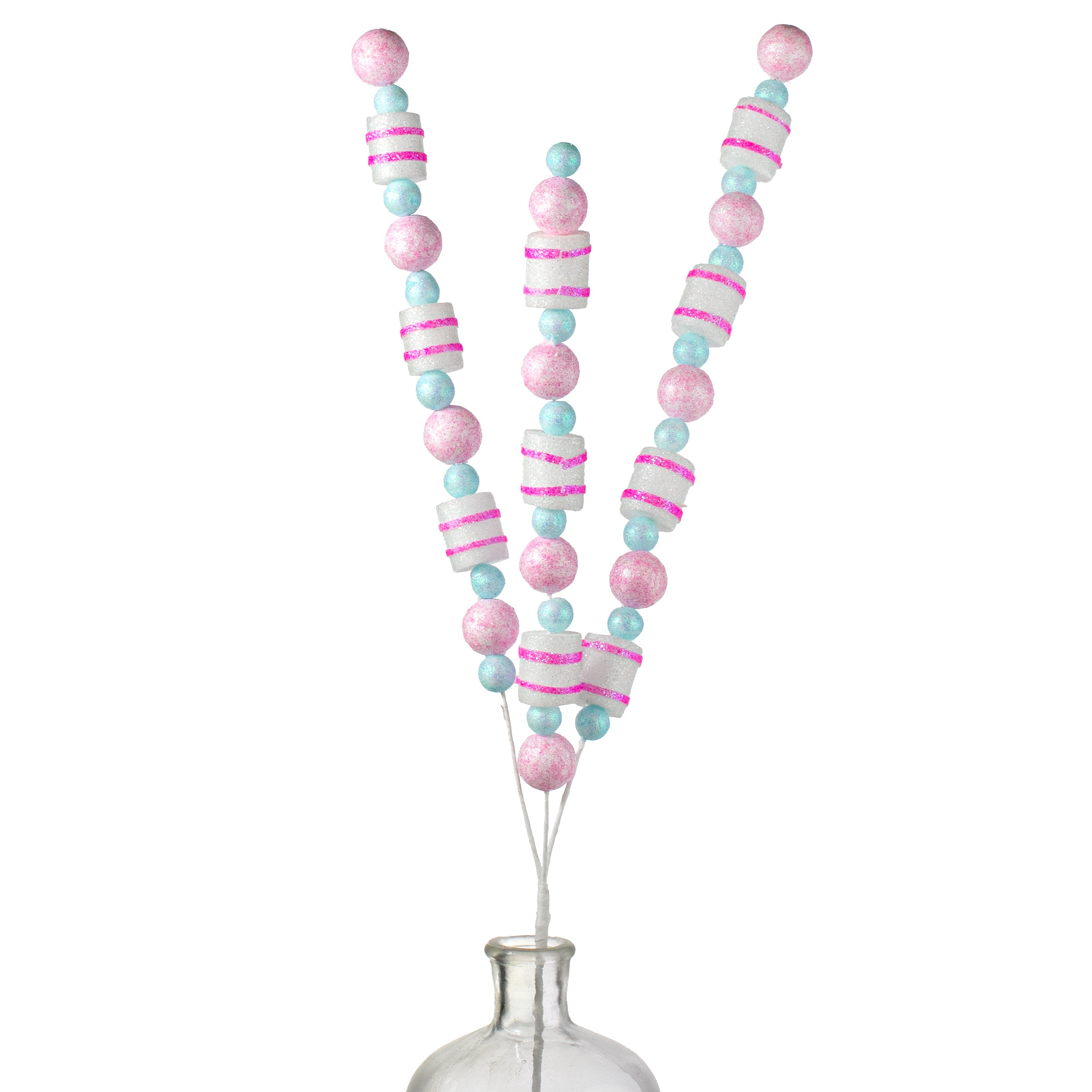 31" Glittered Balls & Striped Cylinders Spray: Blue & Pink Item Number: 64510-BLWTPK