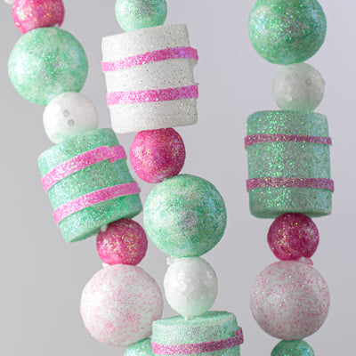 31" Glittered Balls & Striped Cylinders Spray: Pink & Green Lifestyle Photo