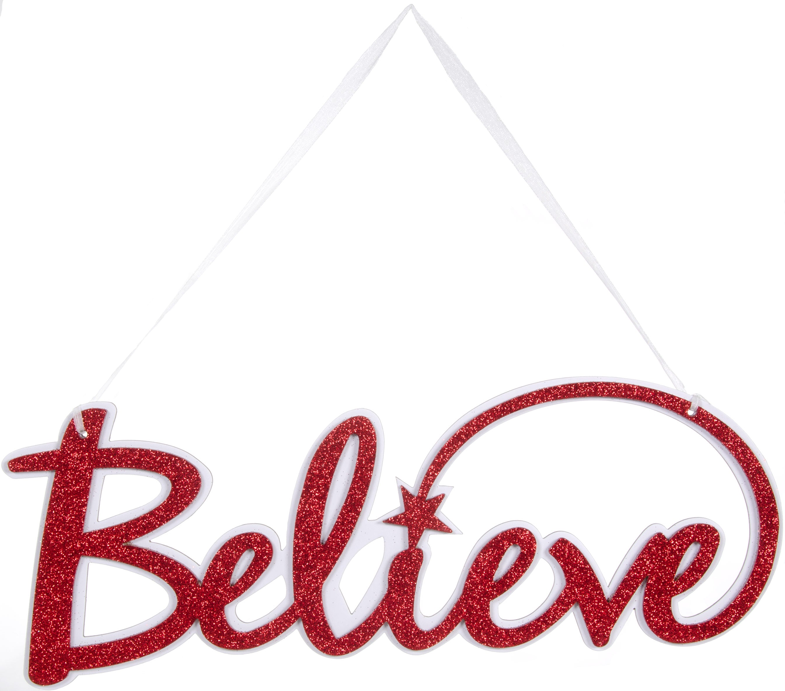 14" Glittered Believe Word Sign: Red & White Item Number: MS700024