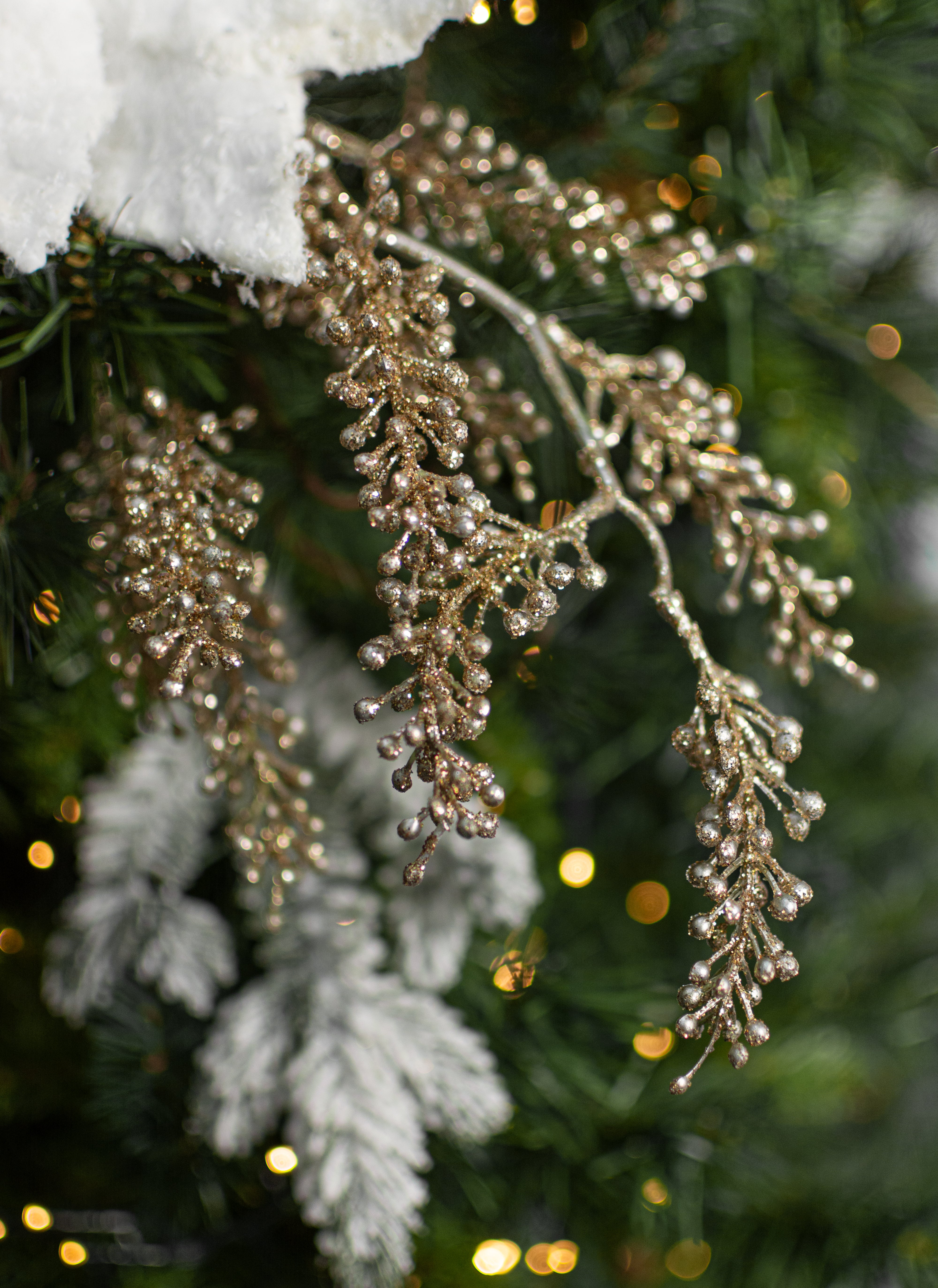 33" Glittered Berry Cluster Spray: Champagne Gold detail photo 5