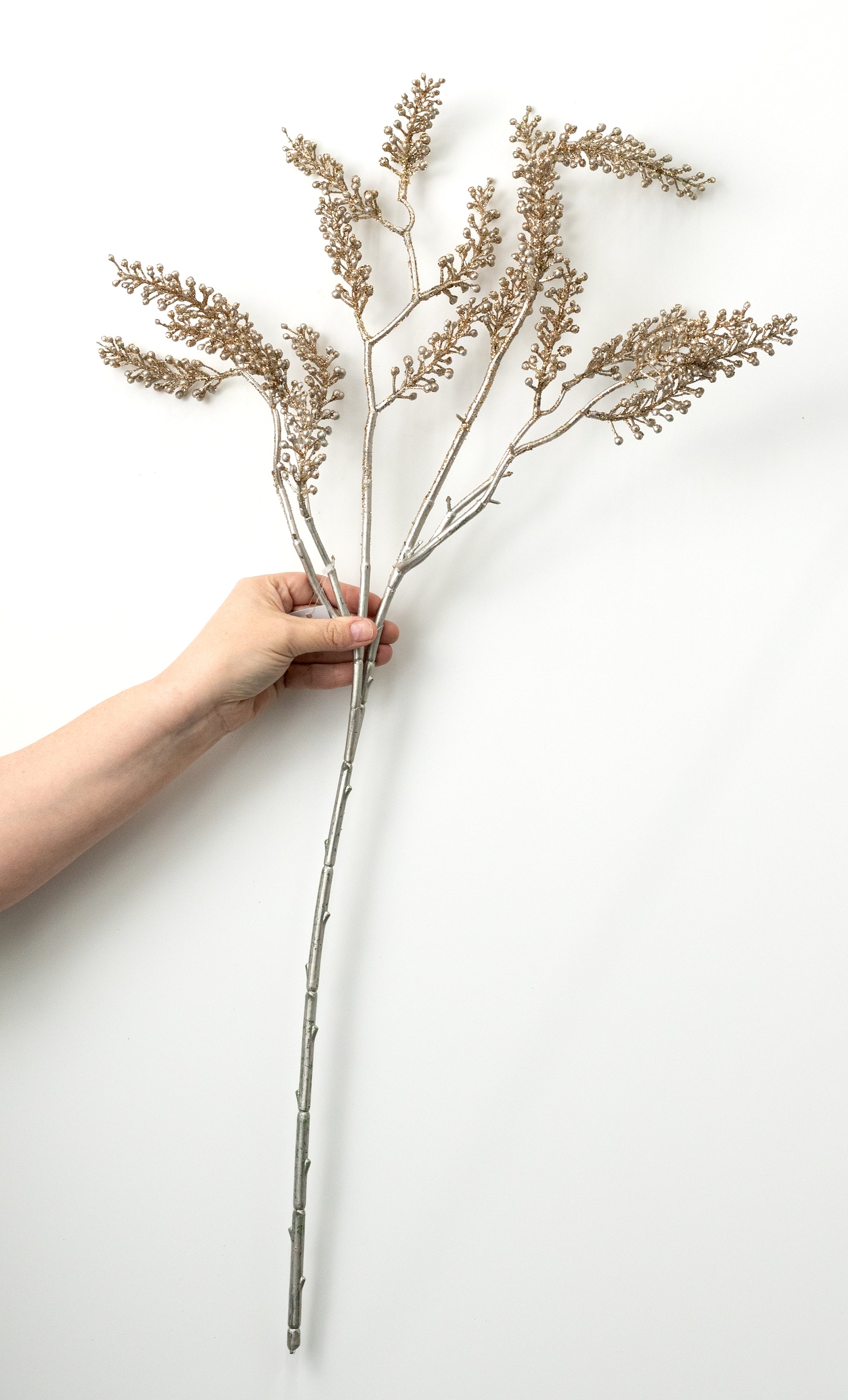 33" Glittered Berry Cluster Spray: Champagne Gold detail photo 7