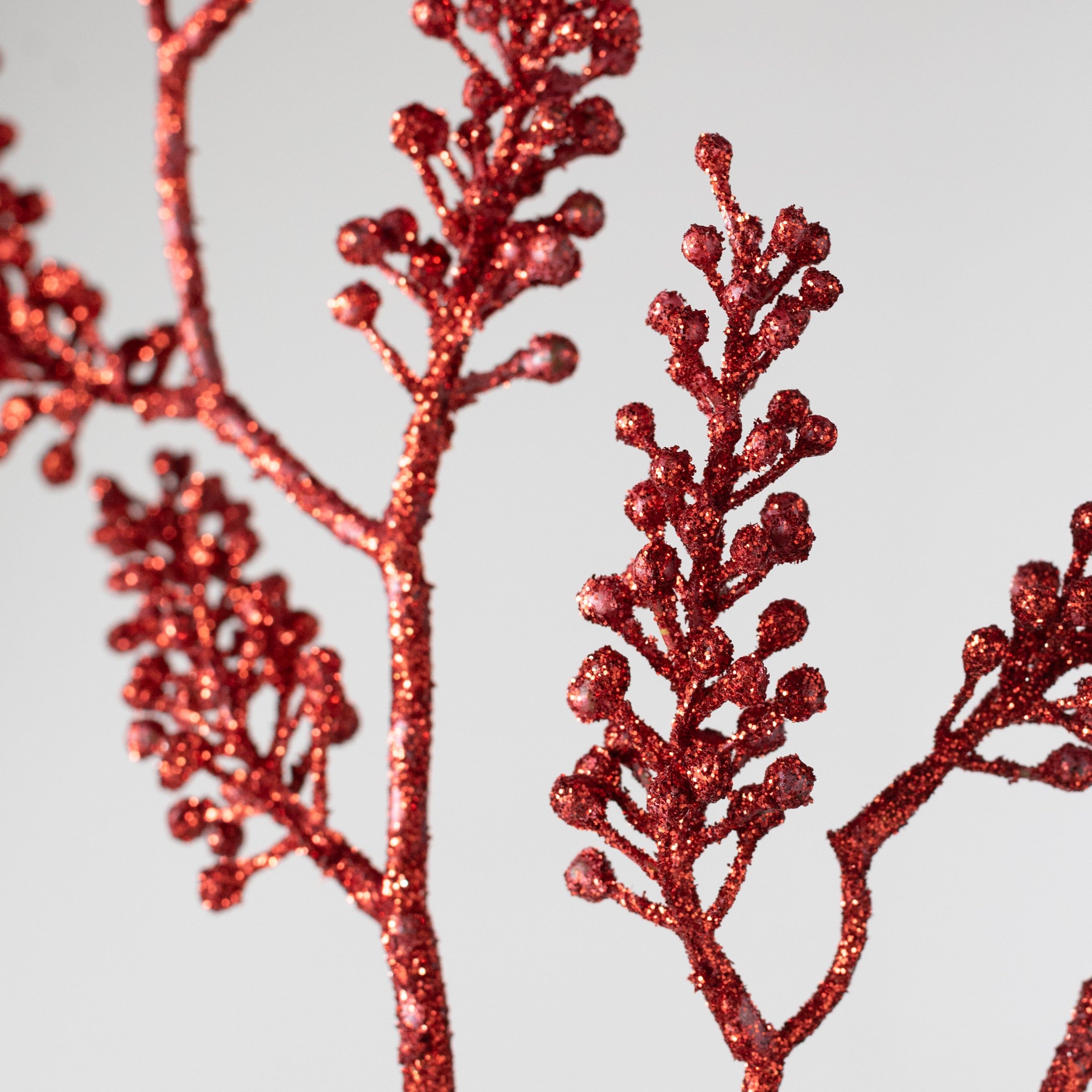33" Glittered Berry Cluster Spray: Red detail photo 5