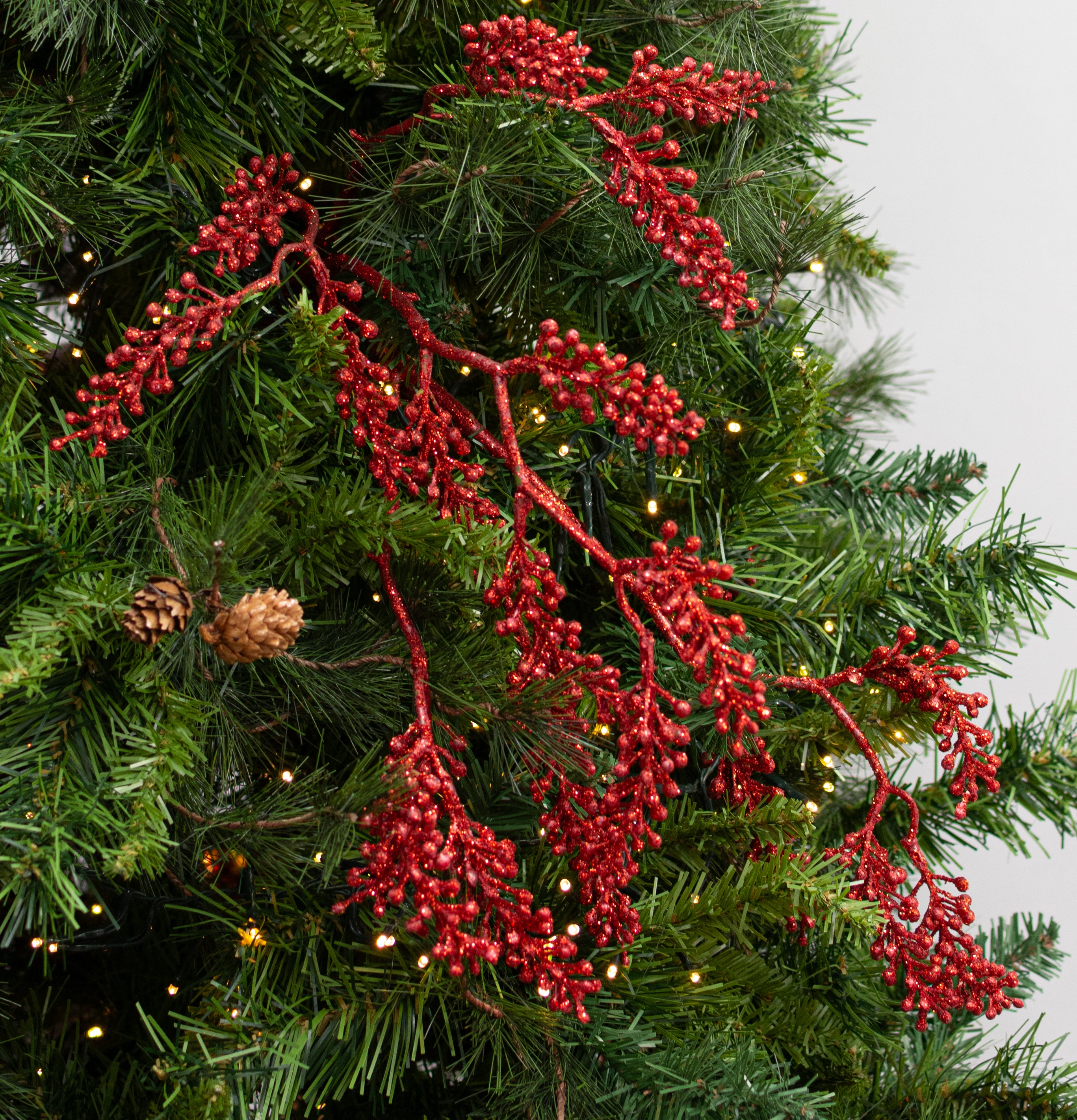 33" Glittered Berry Cluster Spray: Red detail photo 7
