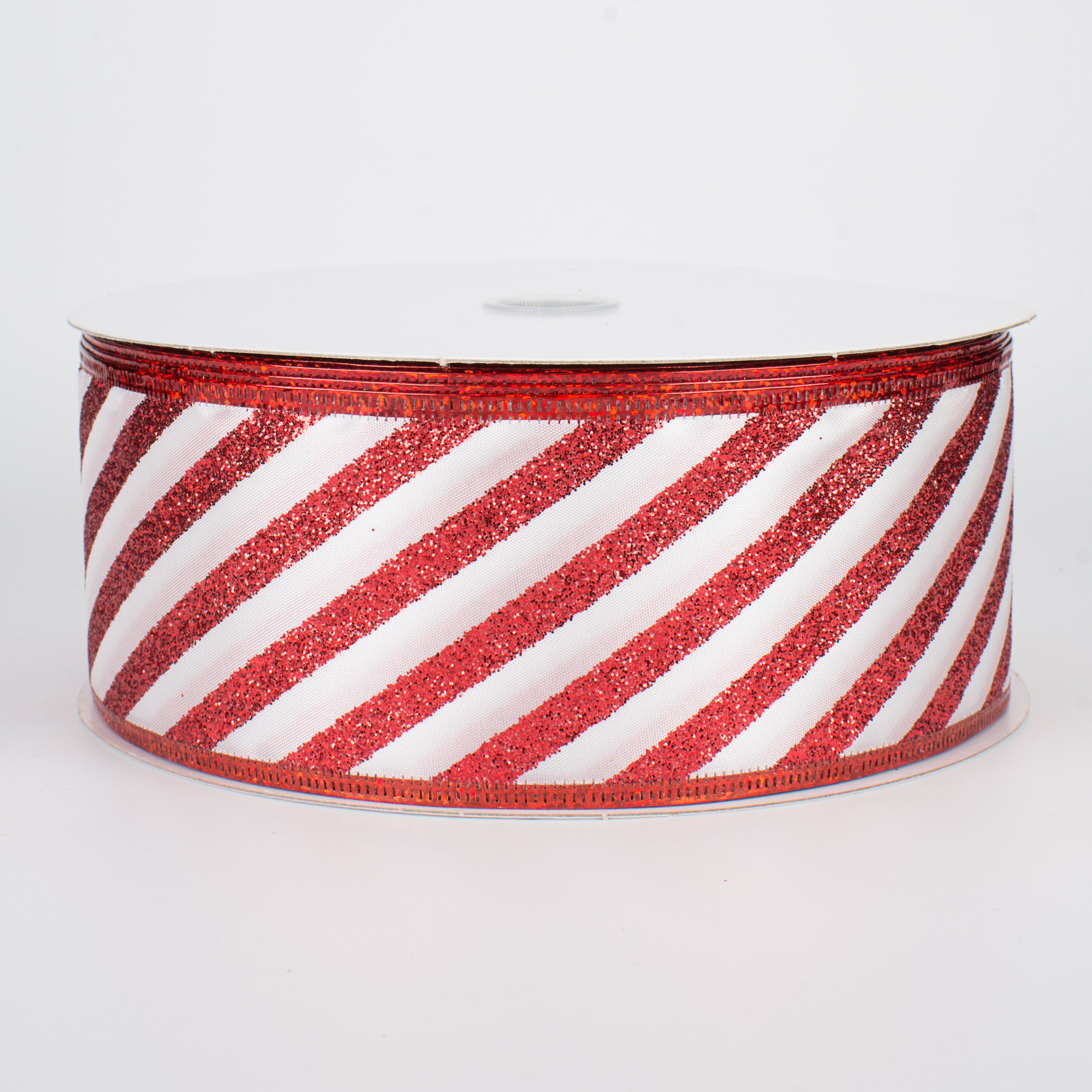 2.5" Glittered Candy Cane Stripes Ribbon (50 Yards)