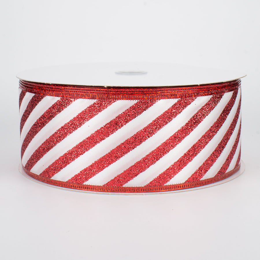 2.5" Glittered Candy Cane Stripes Ribbon (50 Yards)