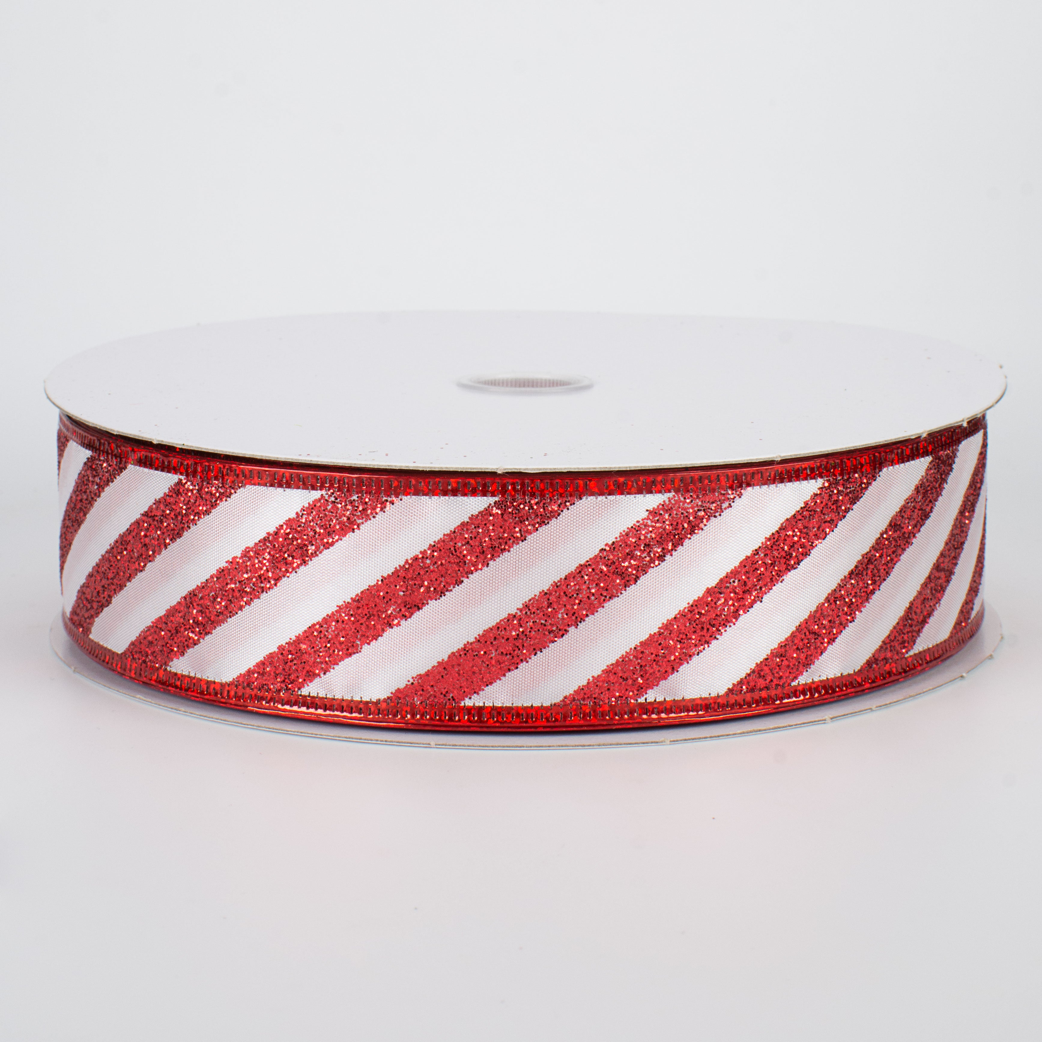 1.5" Glittered Candy Cane Stripes Ribbon (50 Yards)