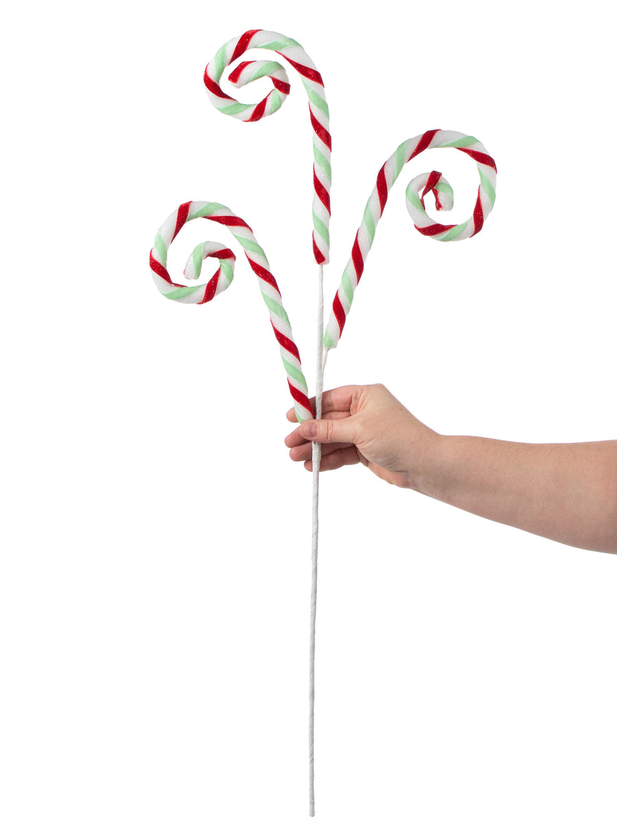 29" Glittered Candy Cane Swirl Spray: Red, Mint & White detail photo 3