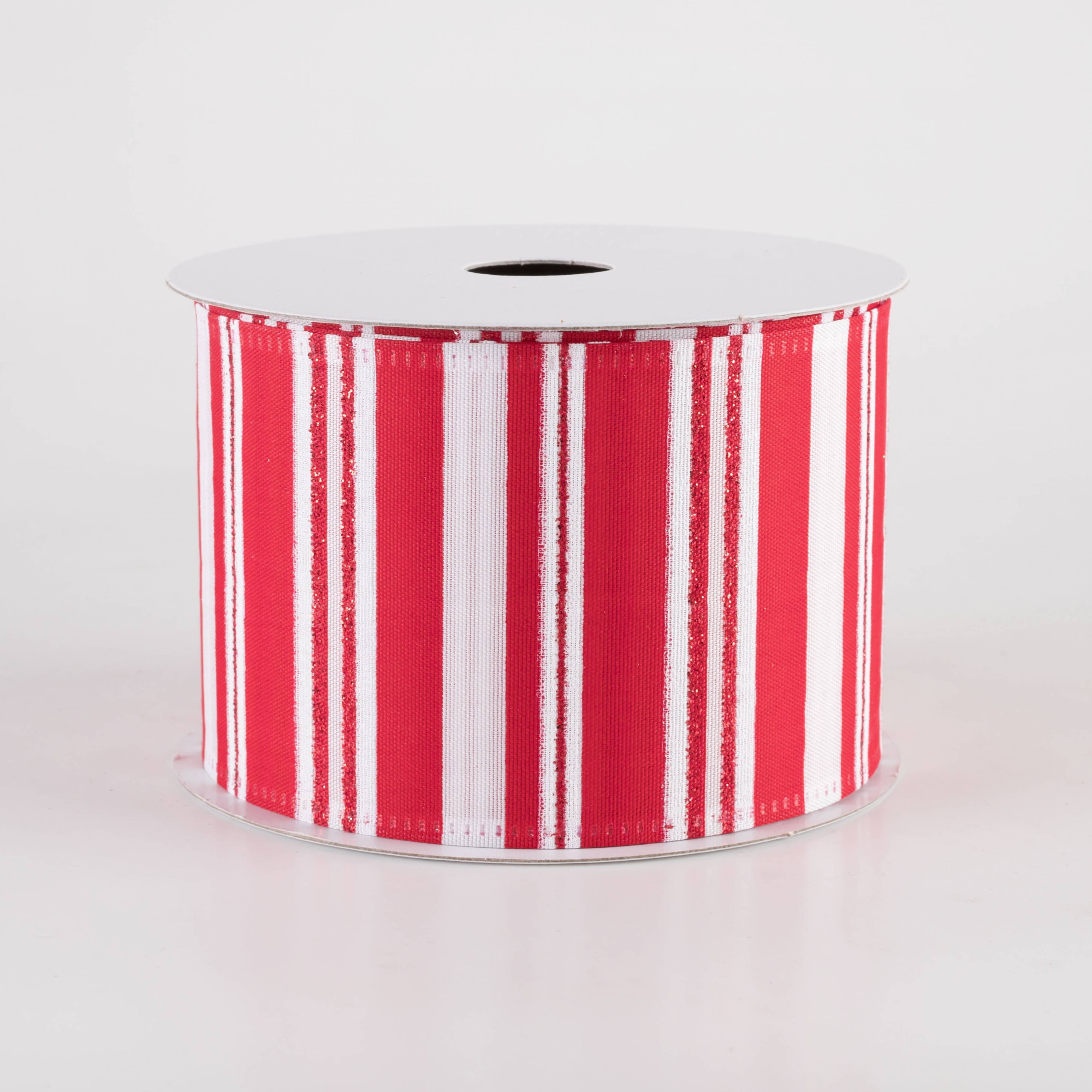 2.5" Glittered Candy Stripes Ribbon: Red & White (10 Yards) Item Number: 76418-40-12